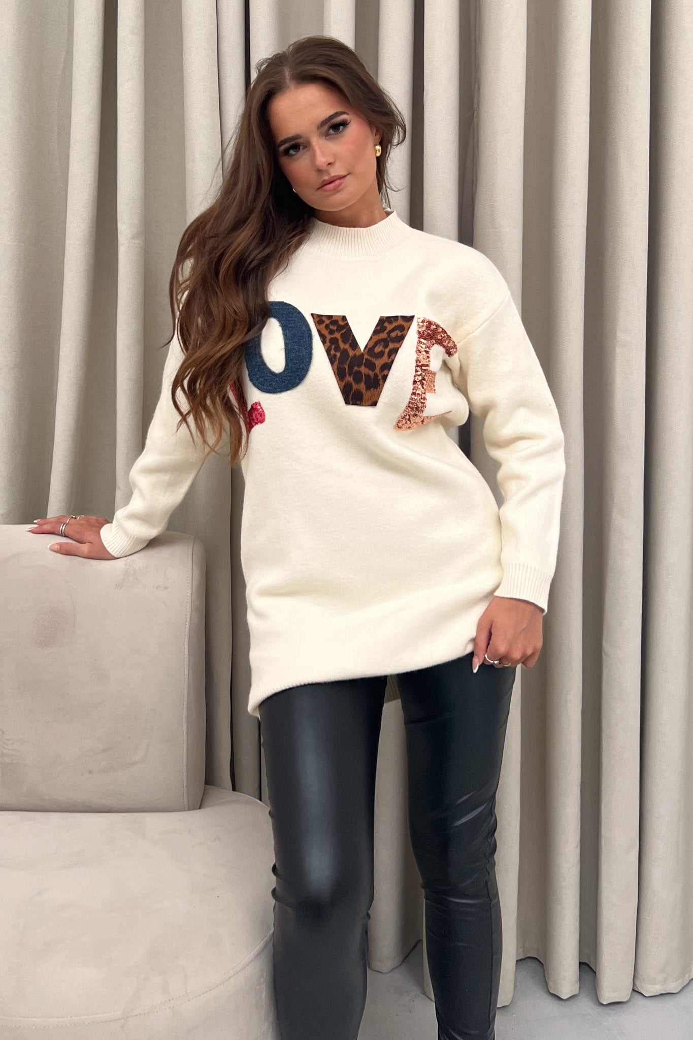 Frederica Love Knitted Jumper Dress Cream