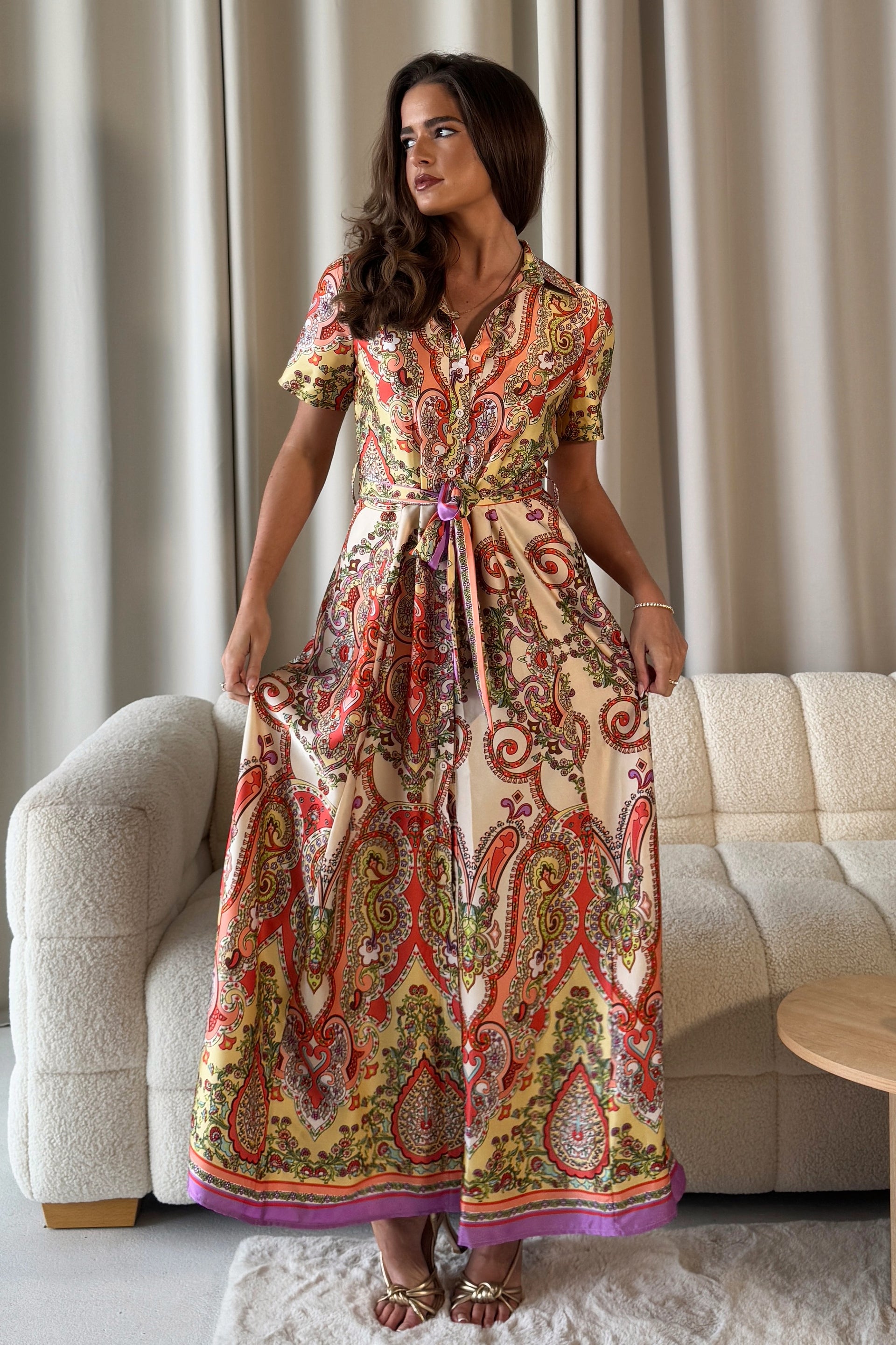Aurora Maxi Border Print Shirt Dress Purple