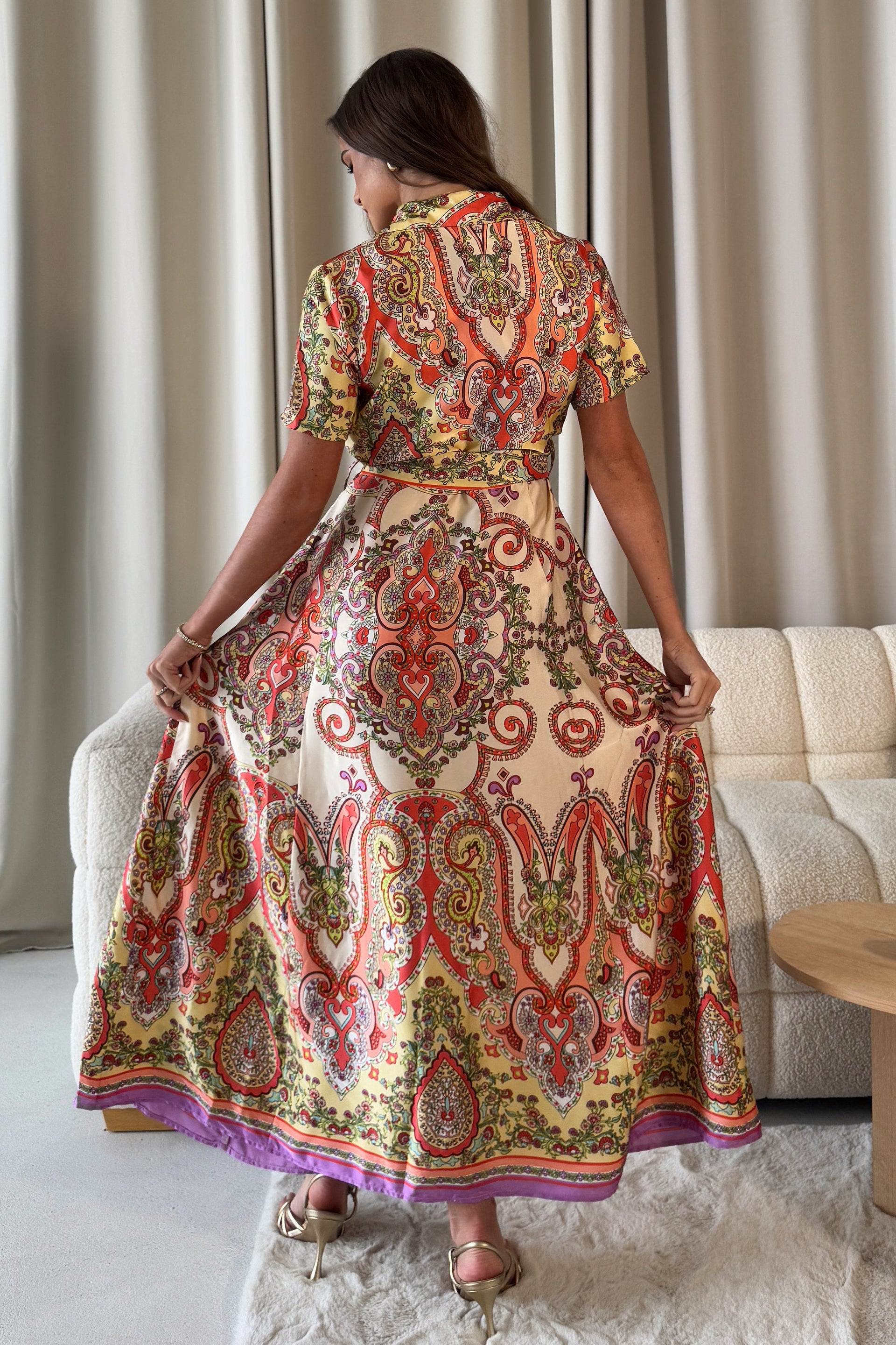Aurora Maxi Border Print Shirt Dress Purple