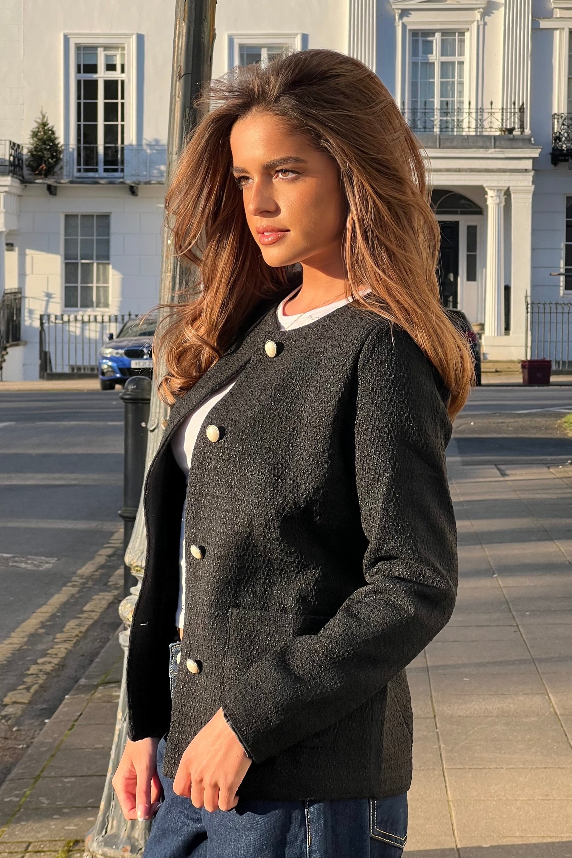 Florence Black Button Detail Blazer