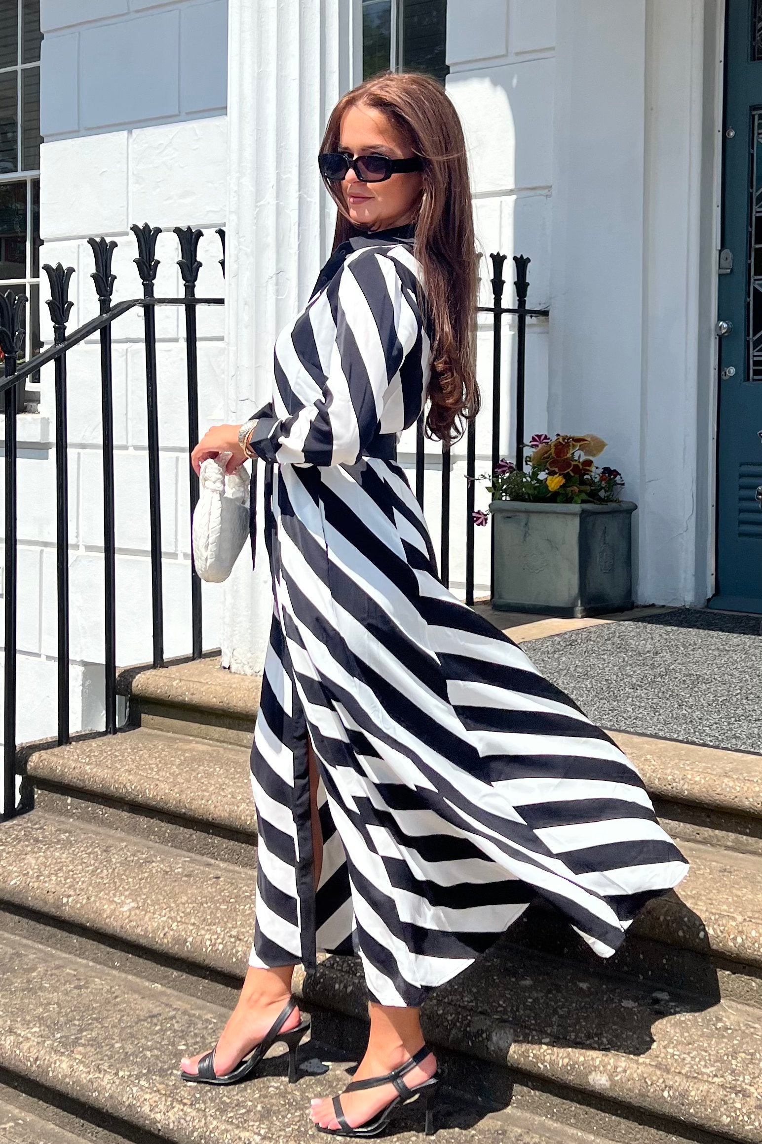 Brielle Black White Stripe Shirt Maxi Dress