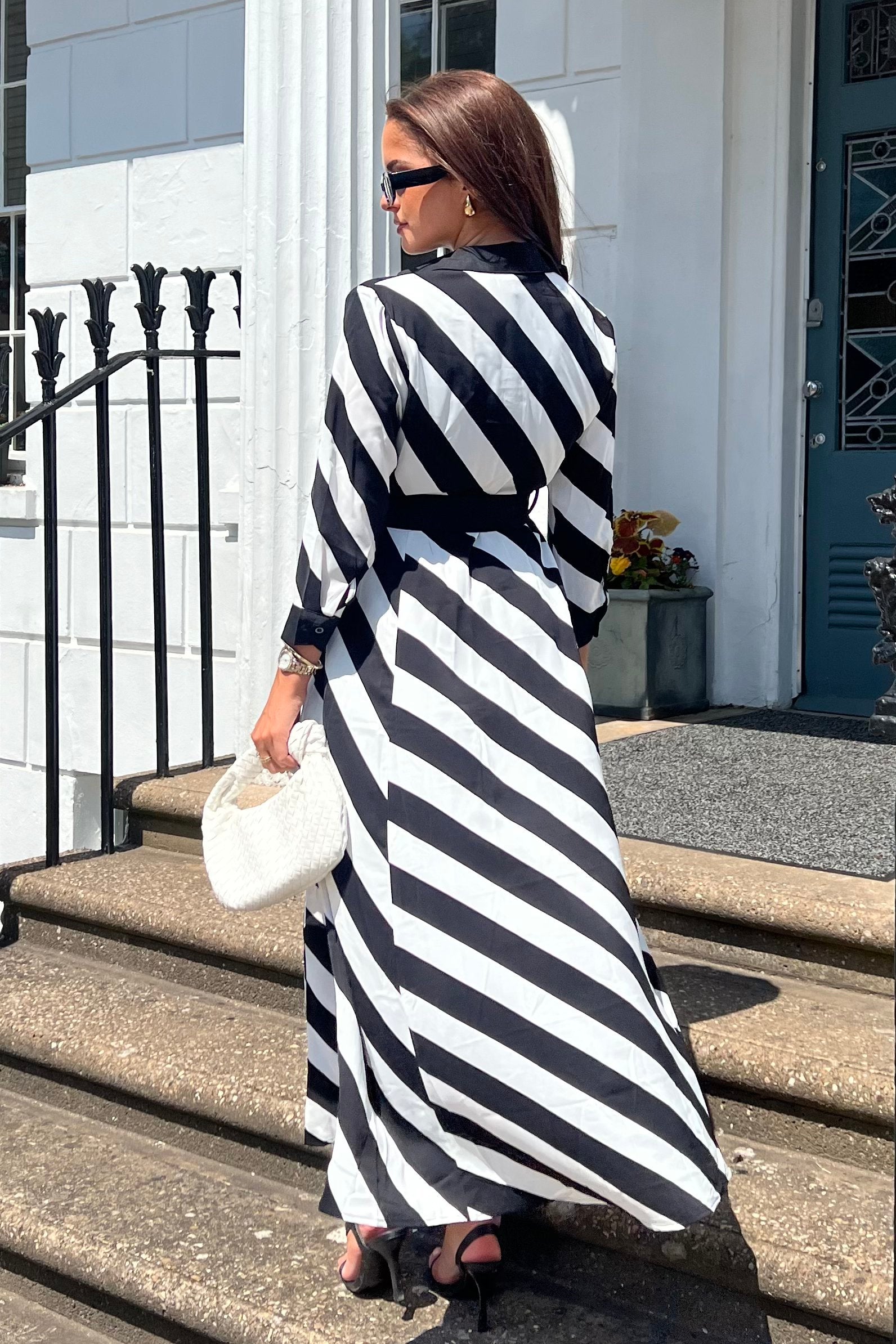 Brielle Black White Stripe Shirt Maxi Dress