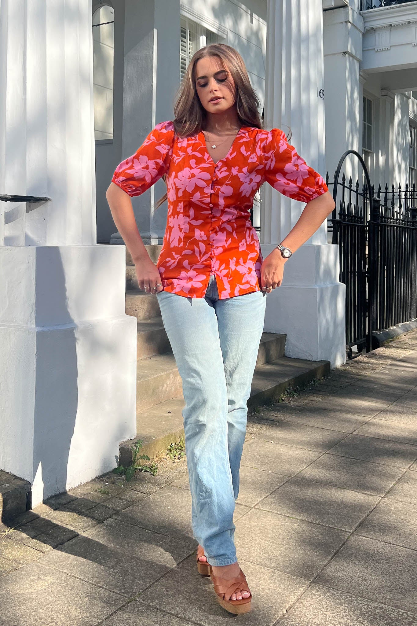 Mabel Orange & Pink Floral Blouse