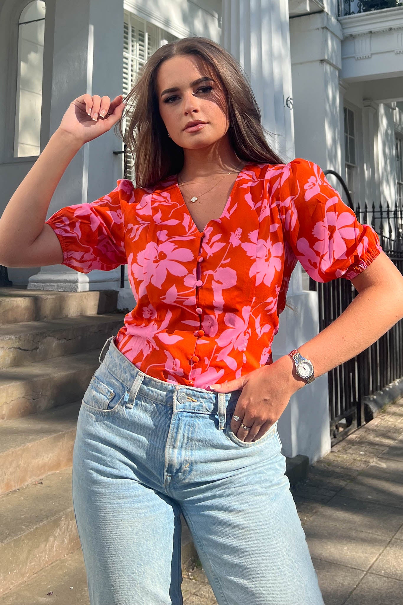 Mabel Orange & Pink Floral Blouse