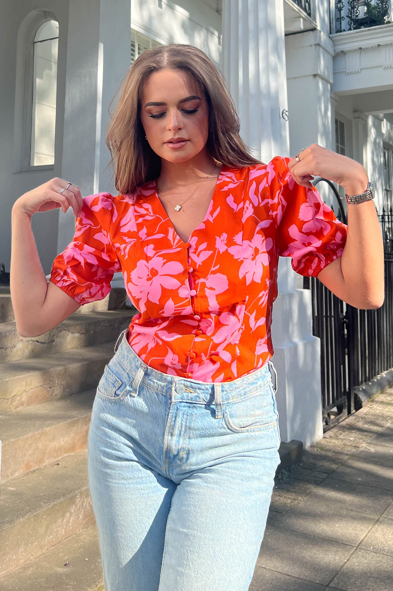 Mabel Orange & Pink Floral Blouse