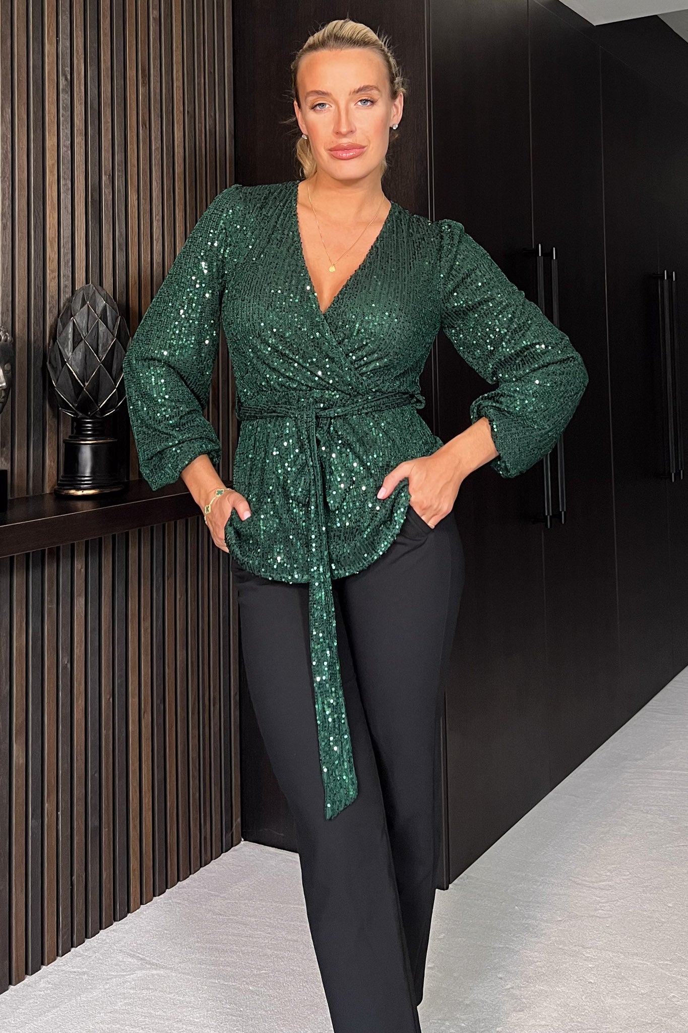 Gabriella Jade Green Sequin Long Sleeve Top