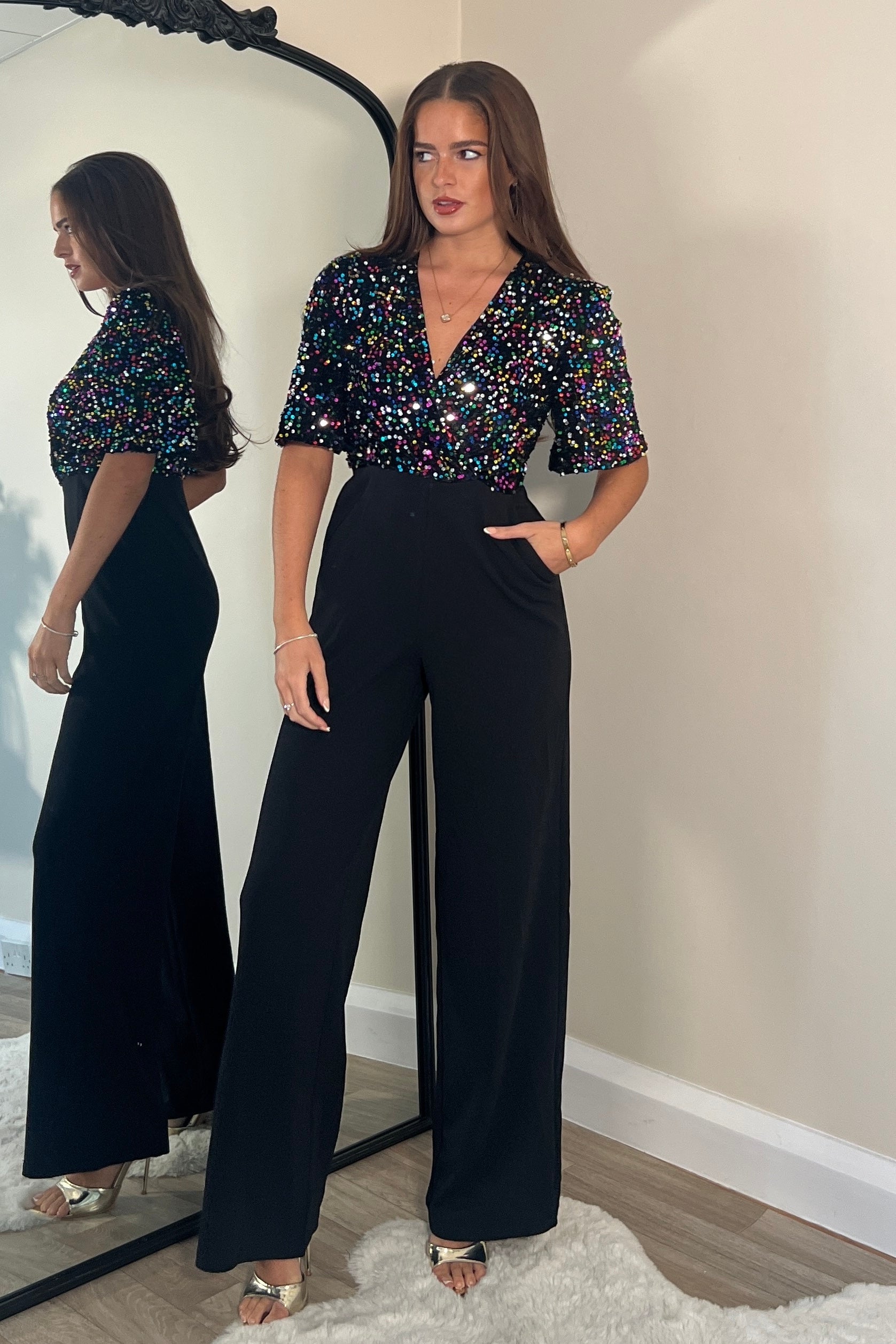 Delphine Multi Sequin Top Wide Leg Jumpsuit