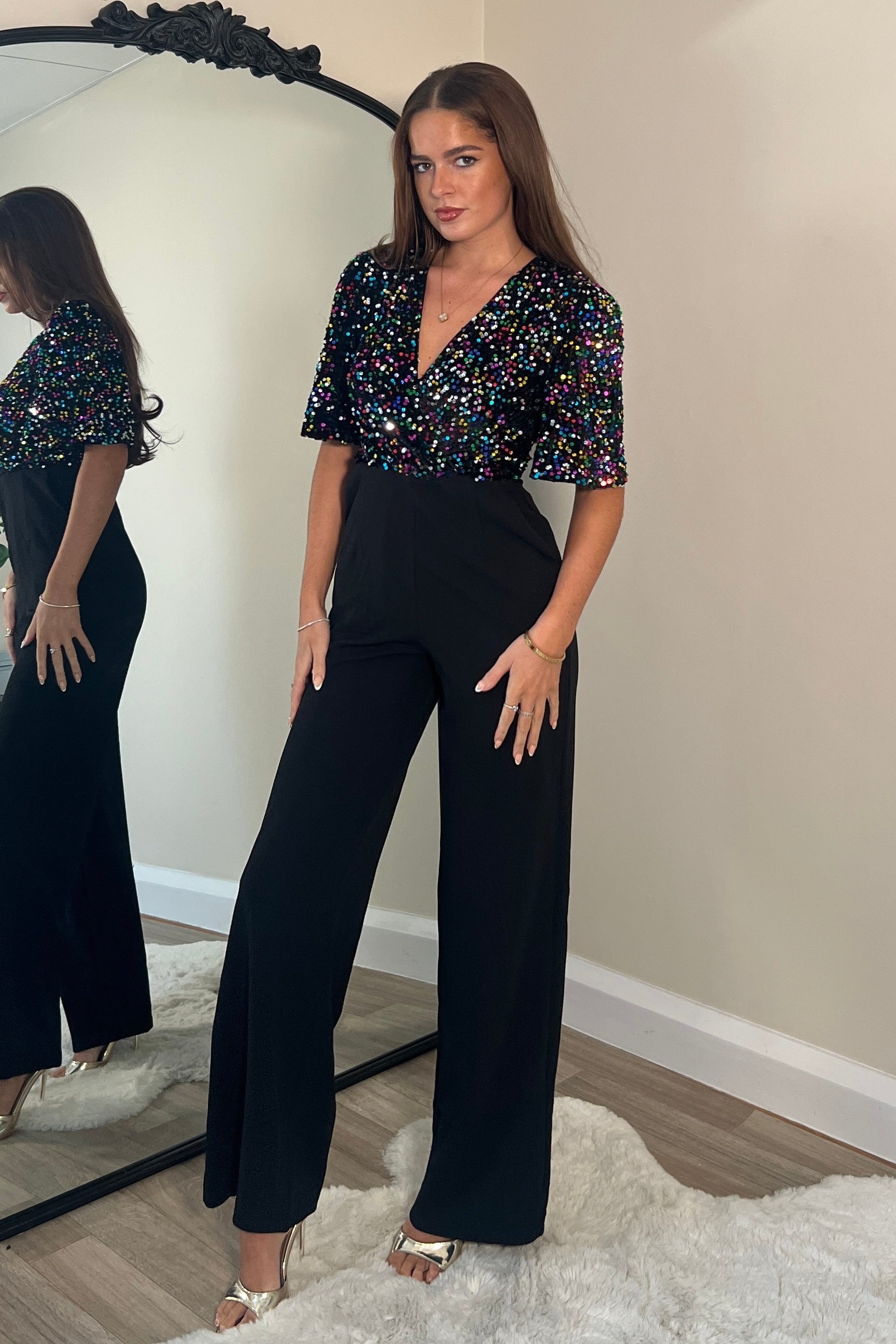Delphine Multi Sequin Top Wide Leg Jumpsuit