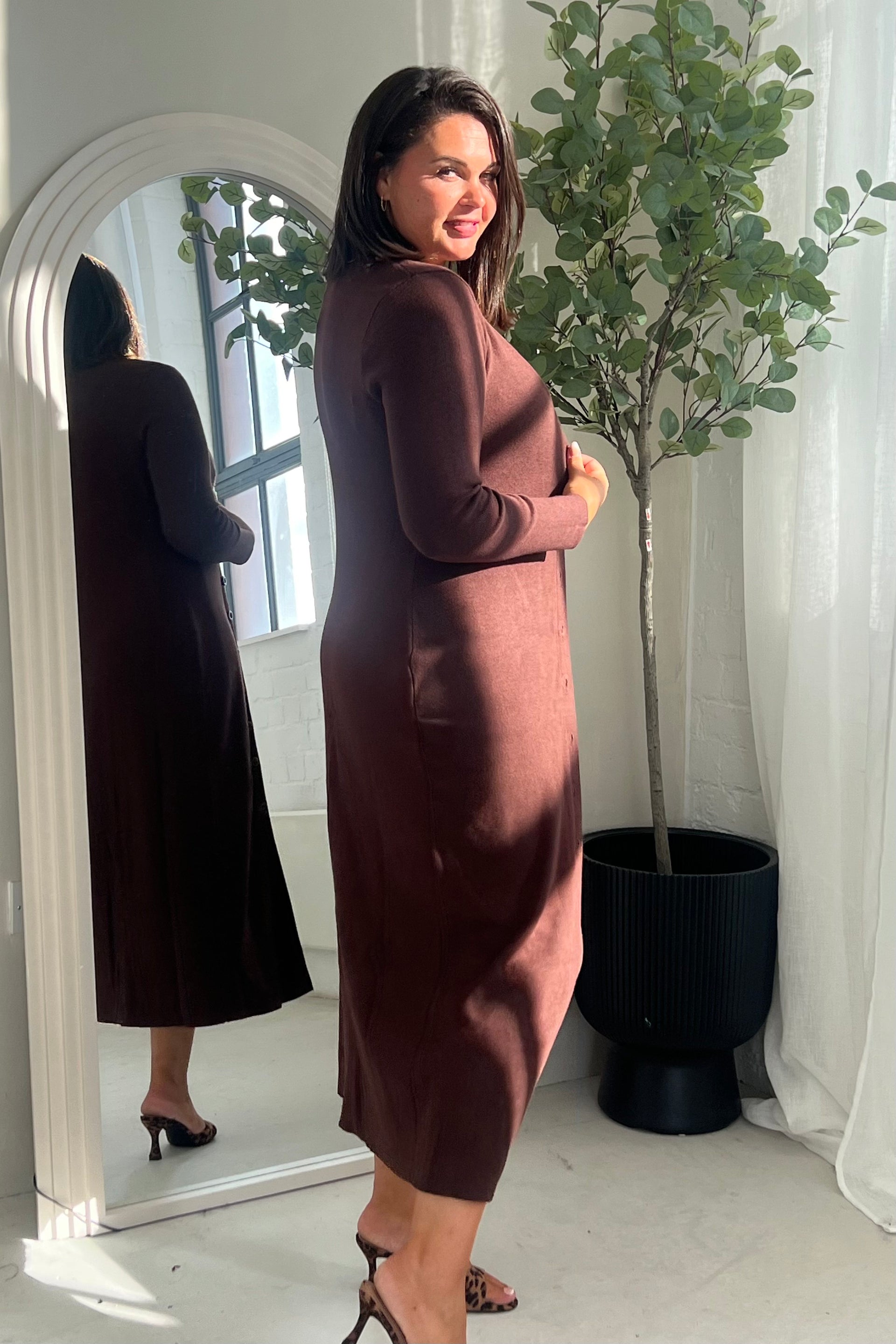 Alina Longline Cardigan Dress Brown