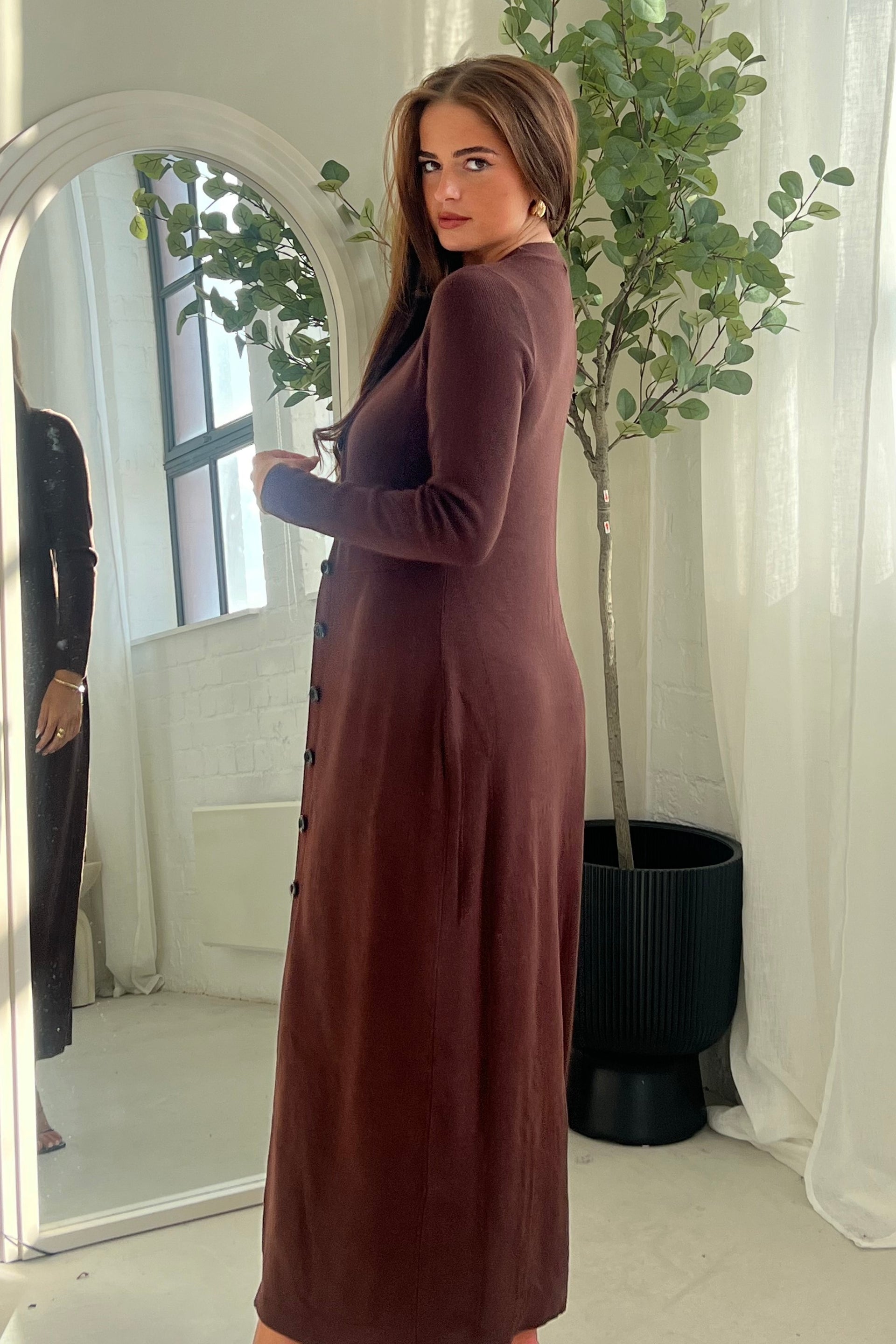Alina Longline Cardigan Dress Brown
