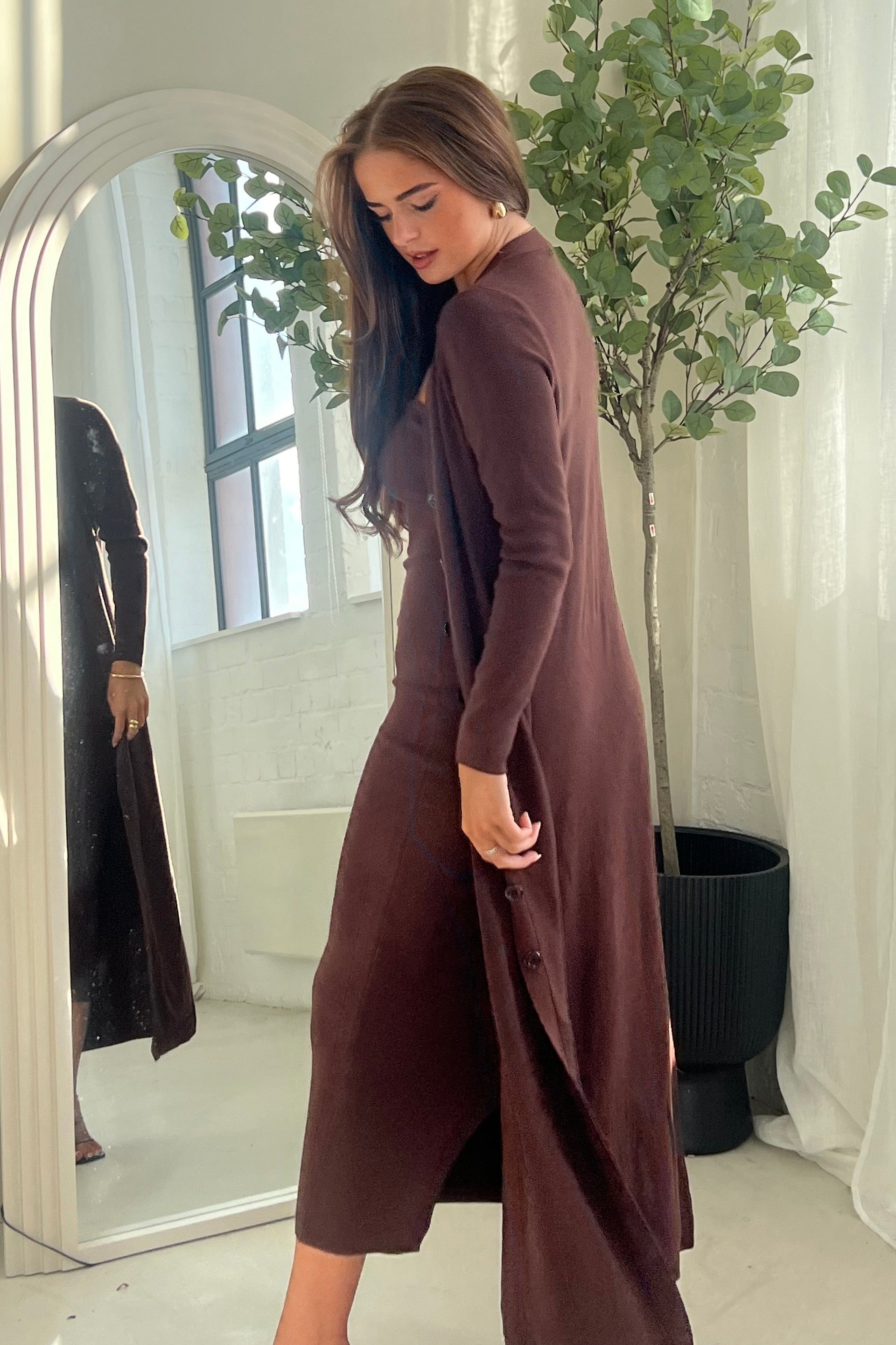Alina Longline Cardigan Dress Brown