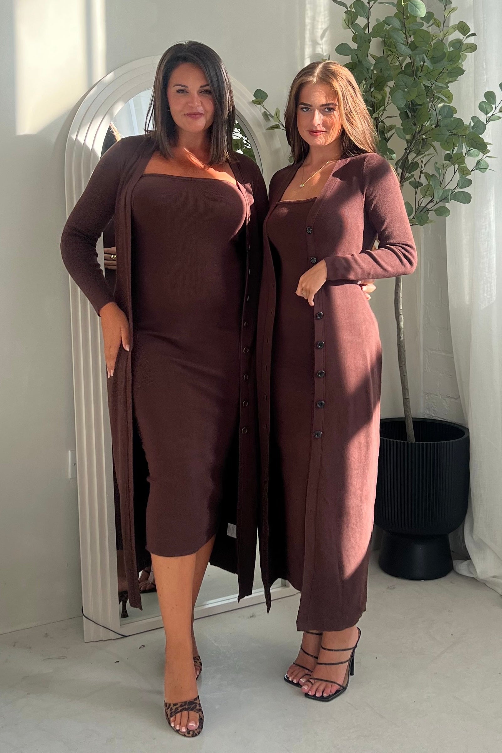 Alina Longline Cardigan Dress Brown