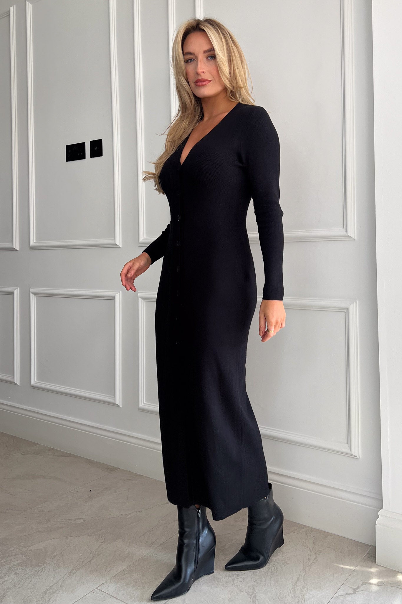 Alina Longline Cardigan Dress Black