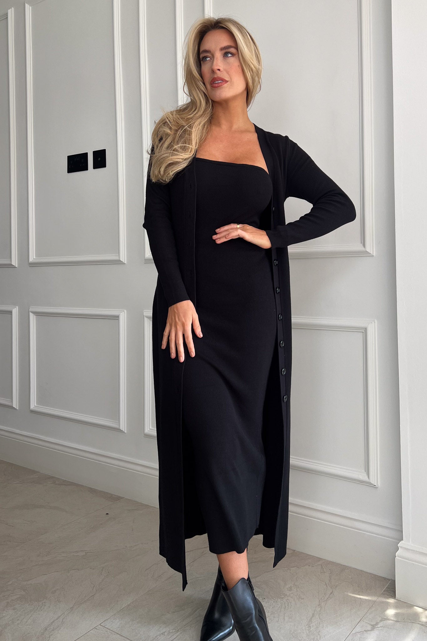 Alina Longline Cardigan Dress Black