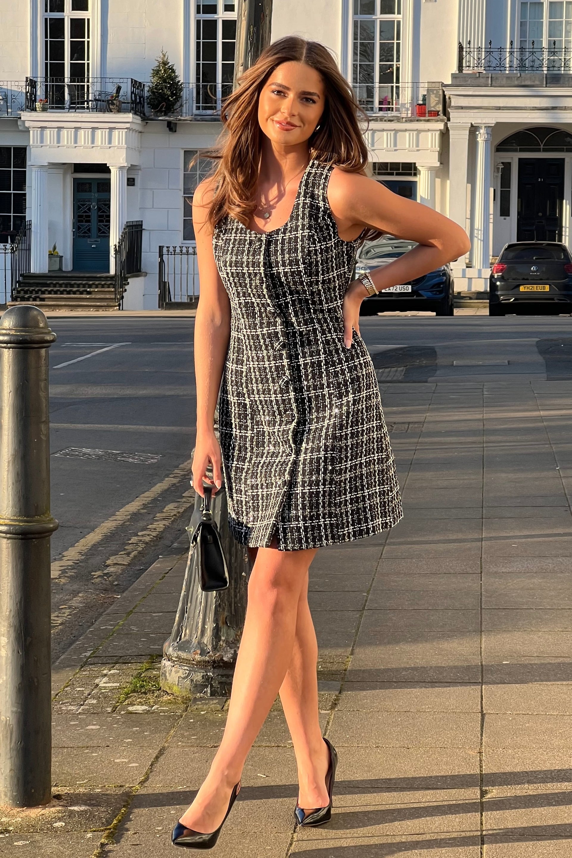 Brea Boucle Sleevless Mini Dress Black Tweed