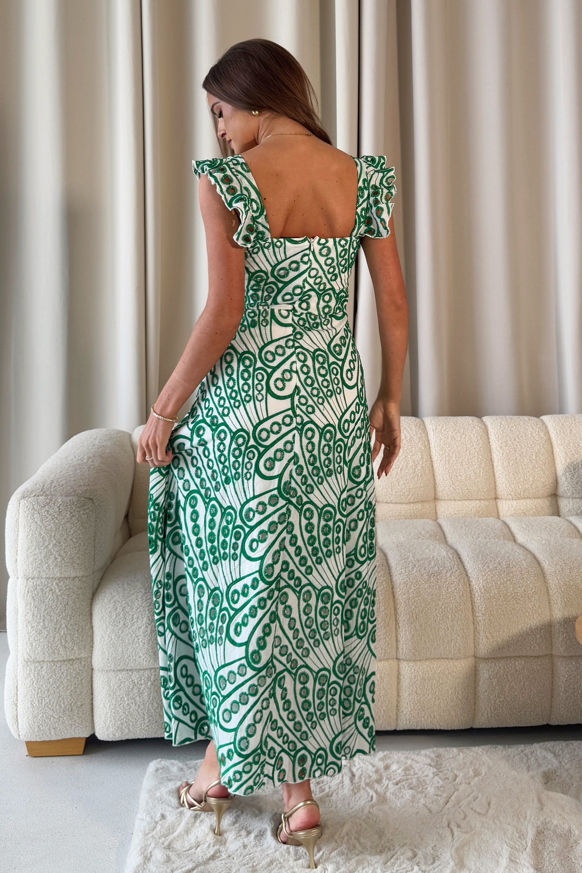 Orla Green Broderie Anglaise Maxi Dress