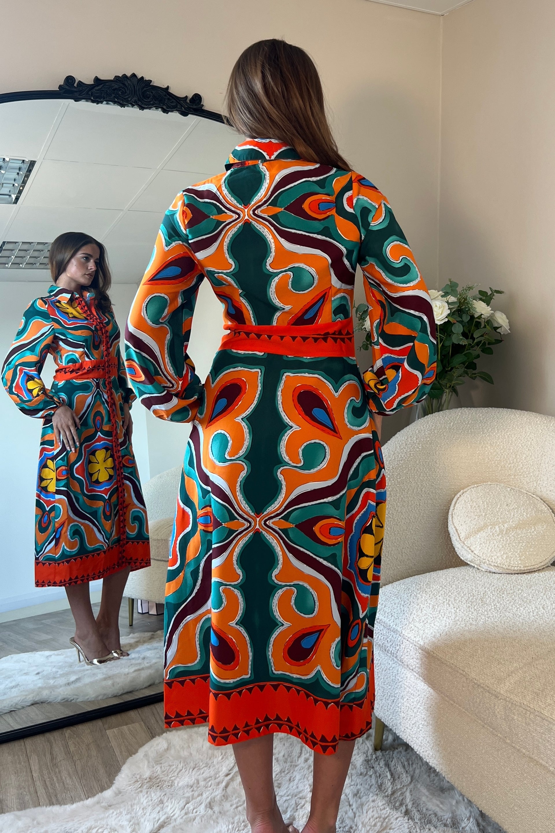 Alison Orange Abstract Shirt Dress