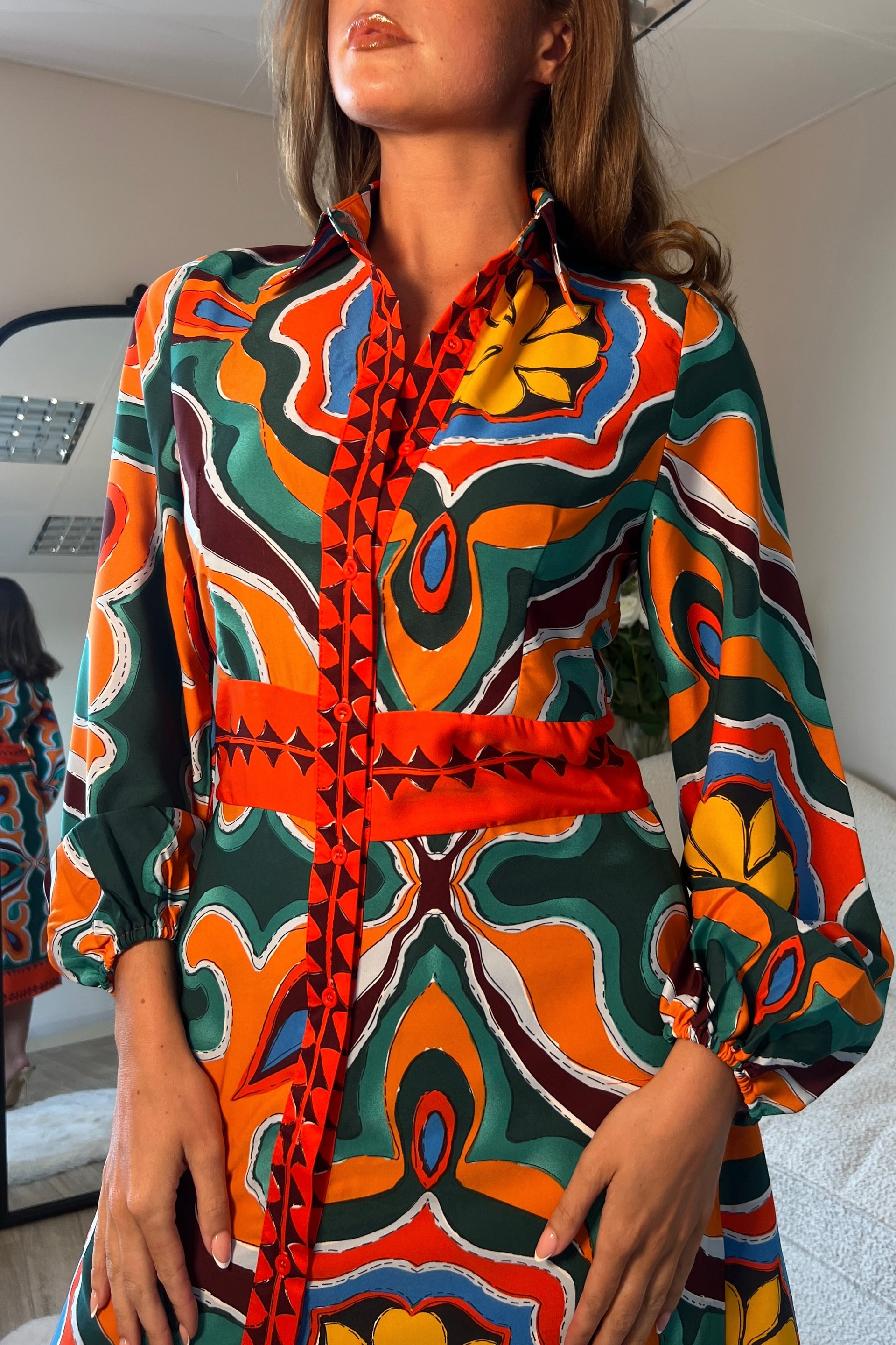 Alison Orange Abstract Shirt Dress