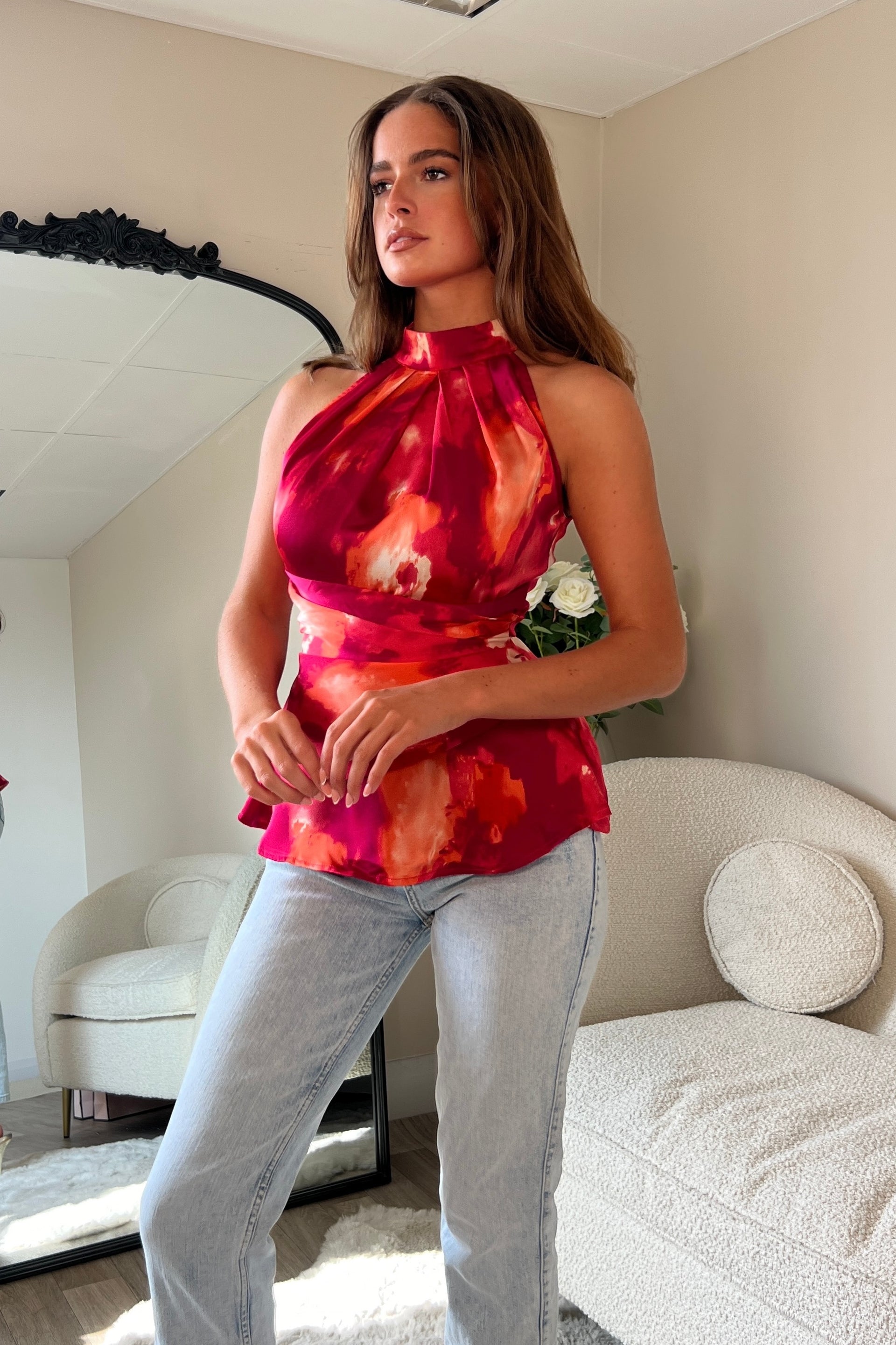 Alessia Halter Neck Top Pink Abstract