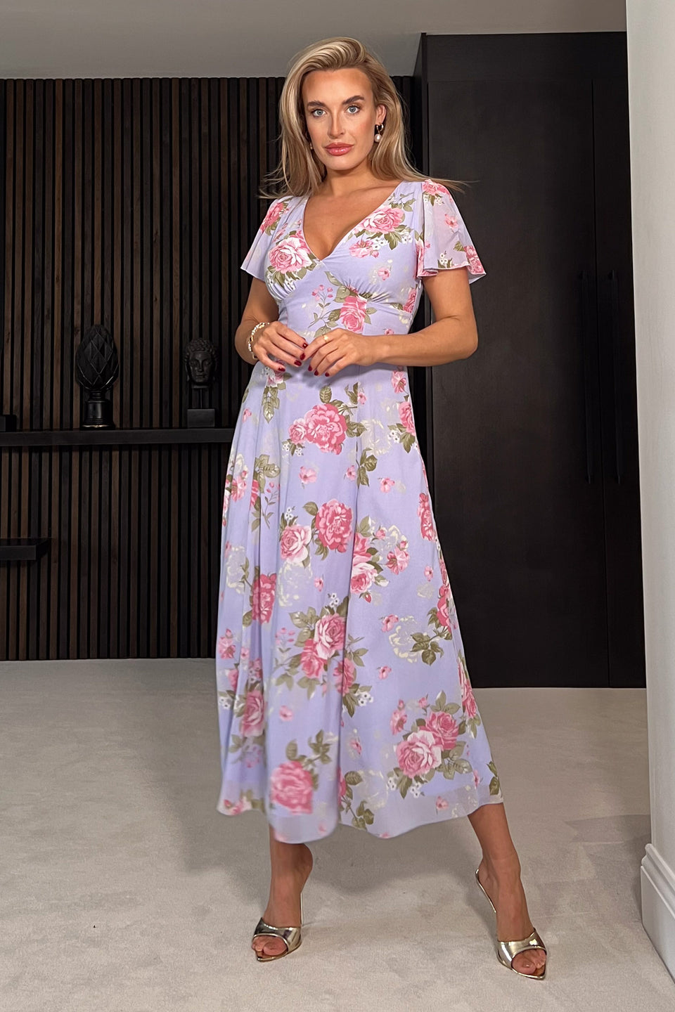 Nora Pink and Purple Floral Midi Dress