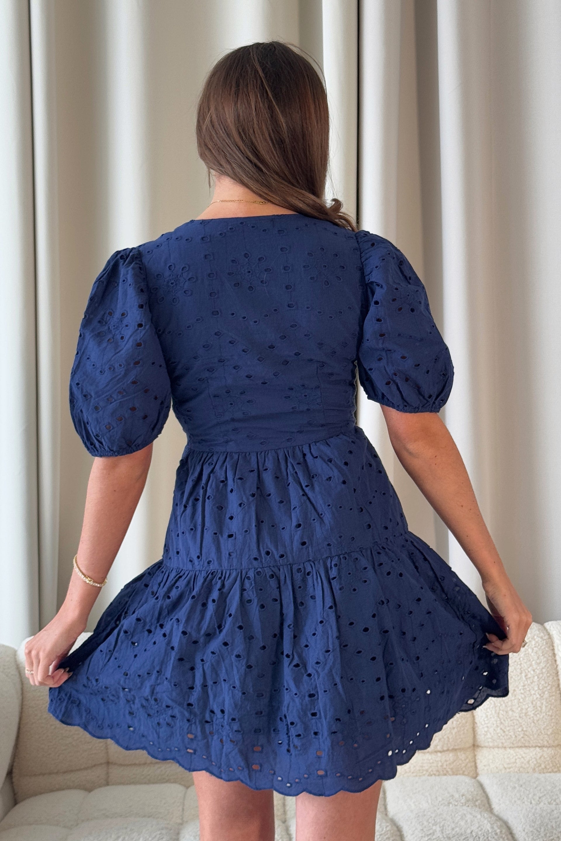 Daria Broidery Wrap Front Mini Dress Blue