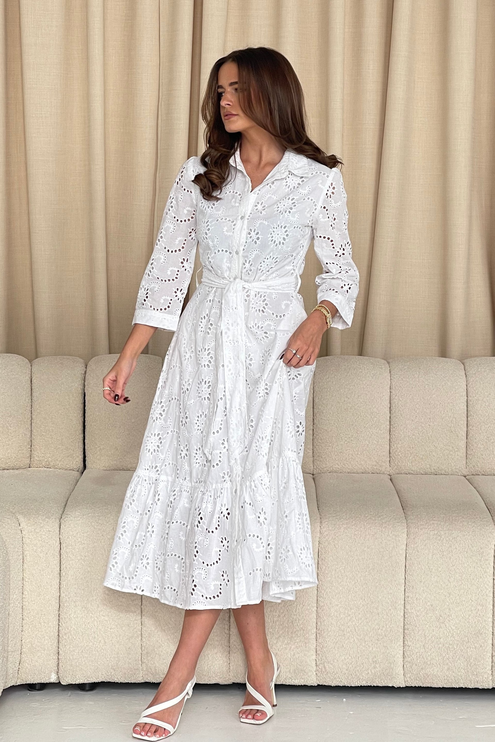Michelle Broidery Shirt Maxi Dress White