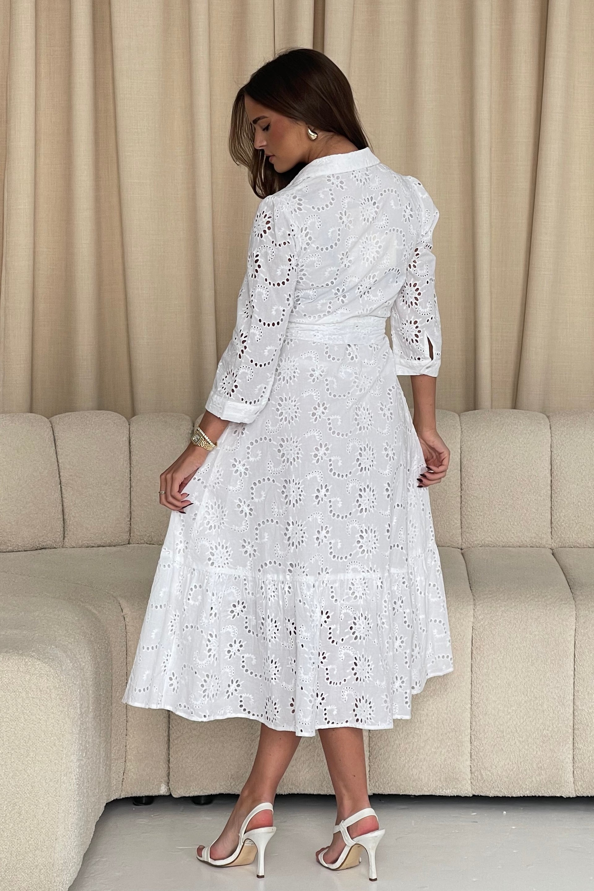 Michelle Broidery Shirt Maxi Dress White