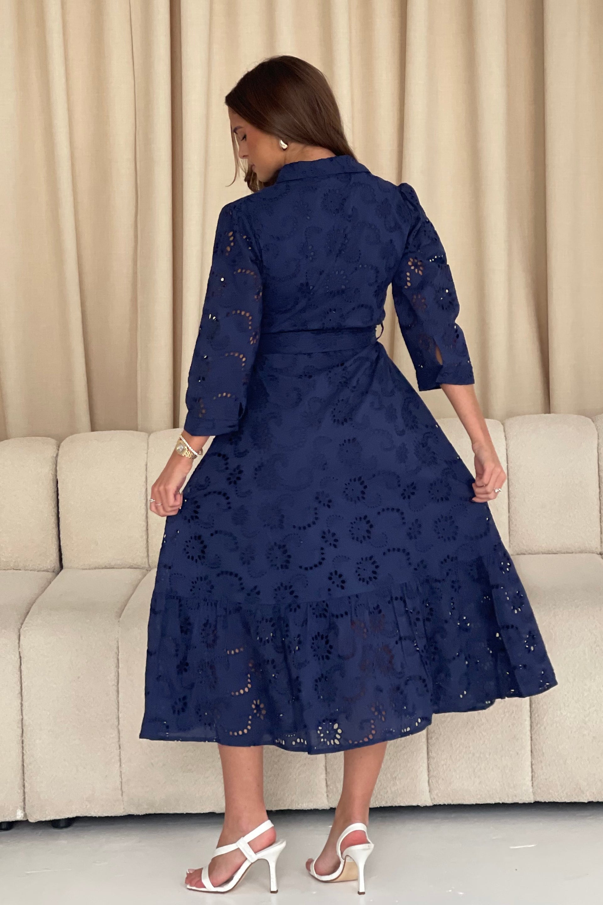 Michelle Broidery Shirt Maxi Dress Navy