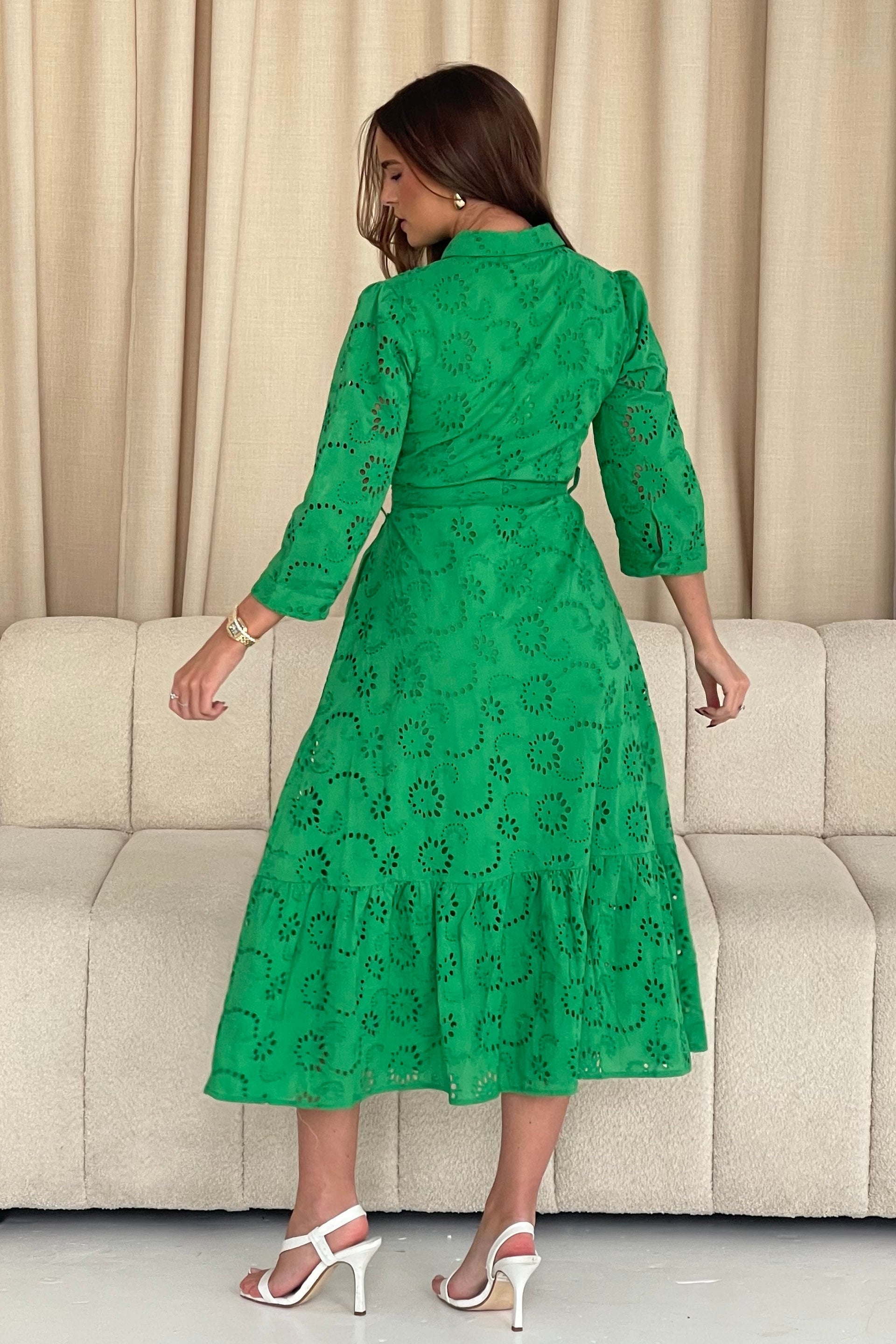 Michelle Broidery Shirt Maxi Dress Green