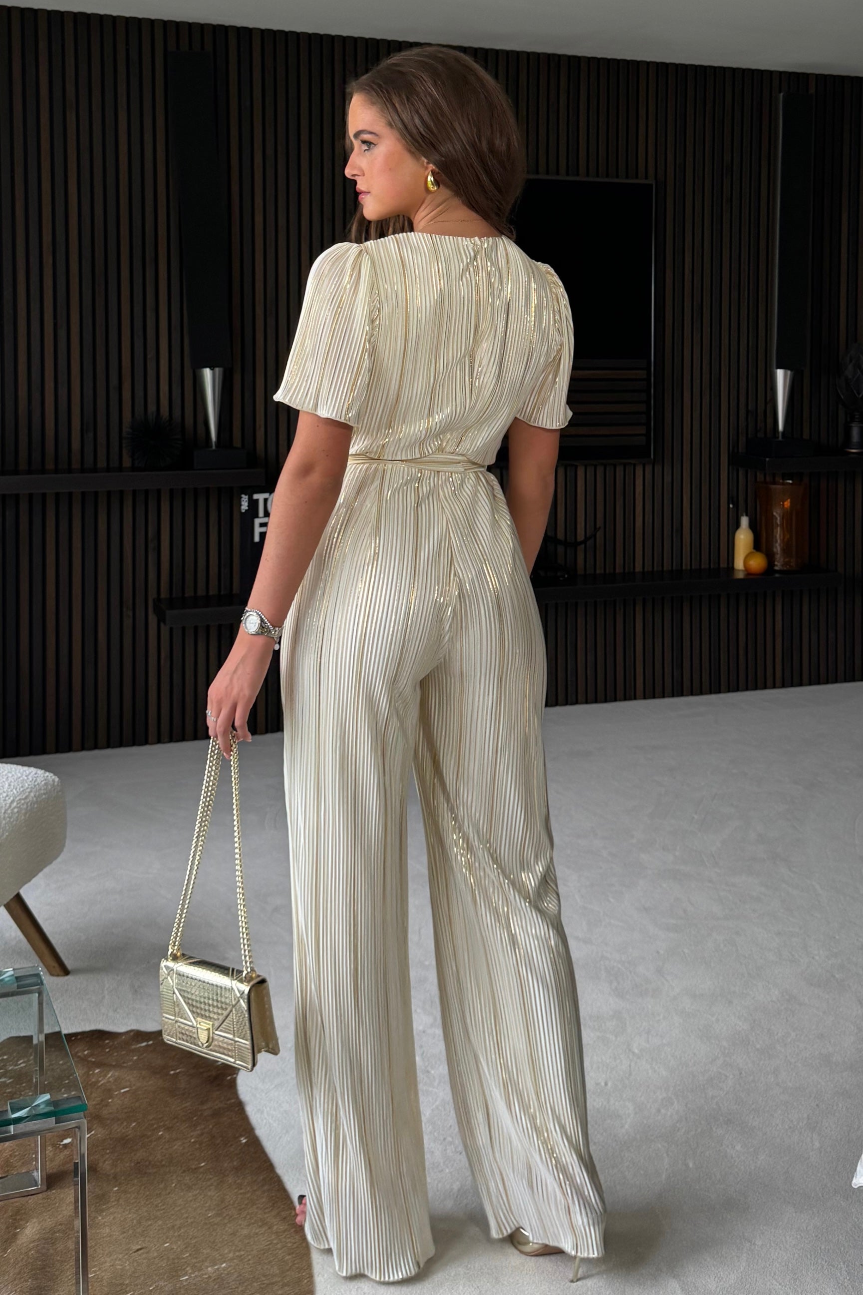 Stella White & Gold Metallic Jumpsuit