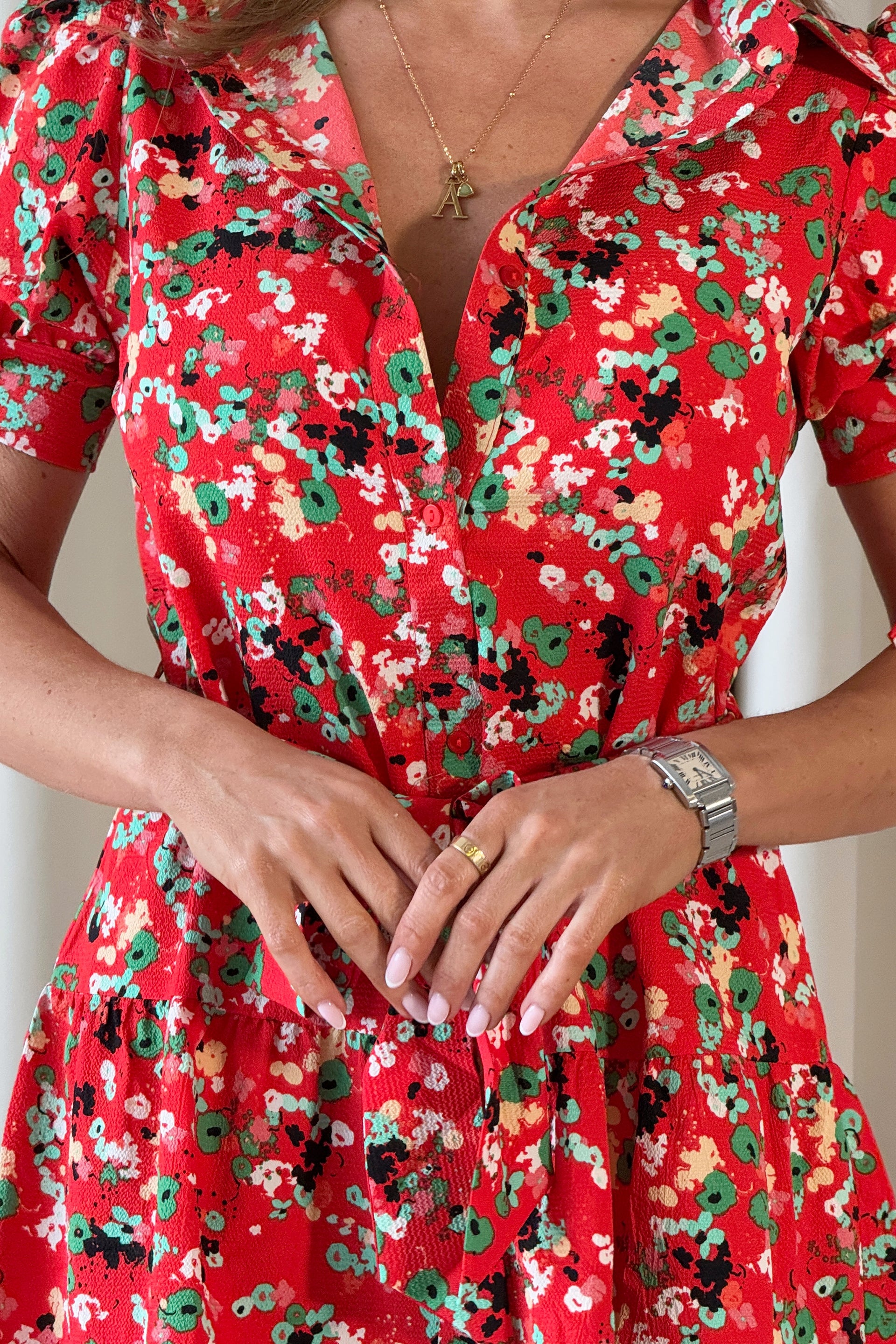 Victoria Red Ditsy Mini Shirt Dress