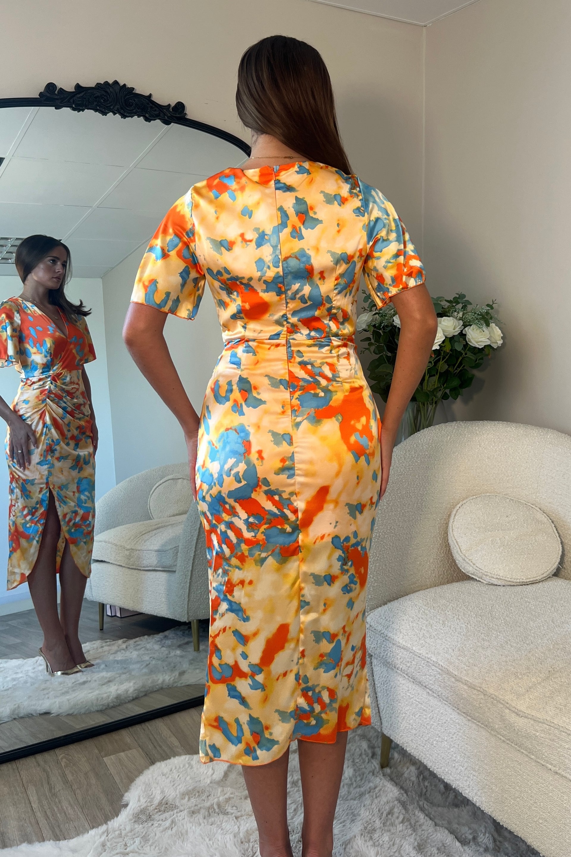 Isla Orange Blue abstract Midi Dress