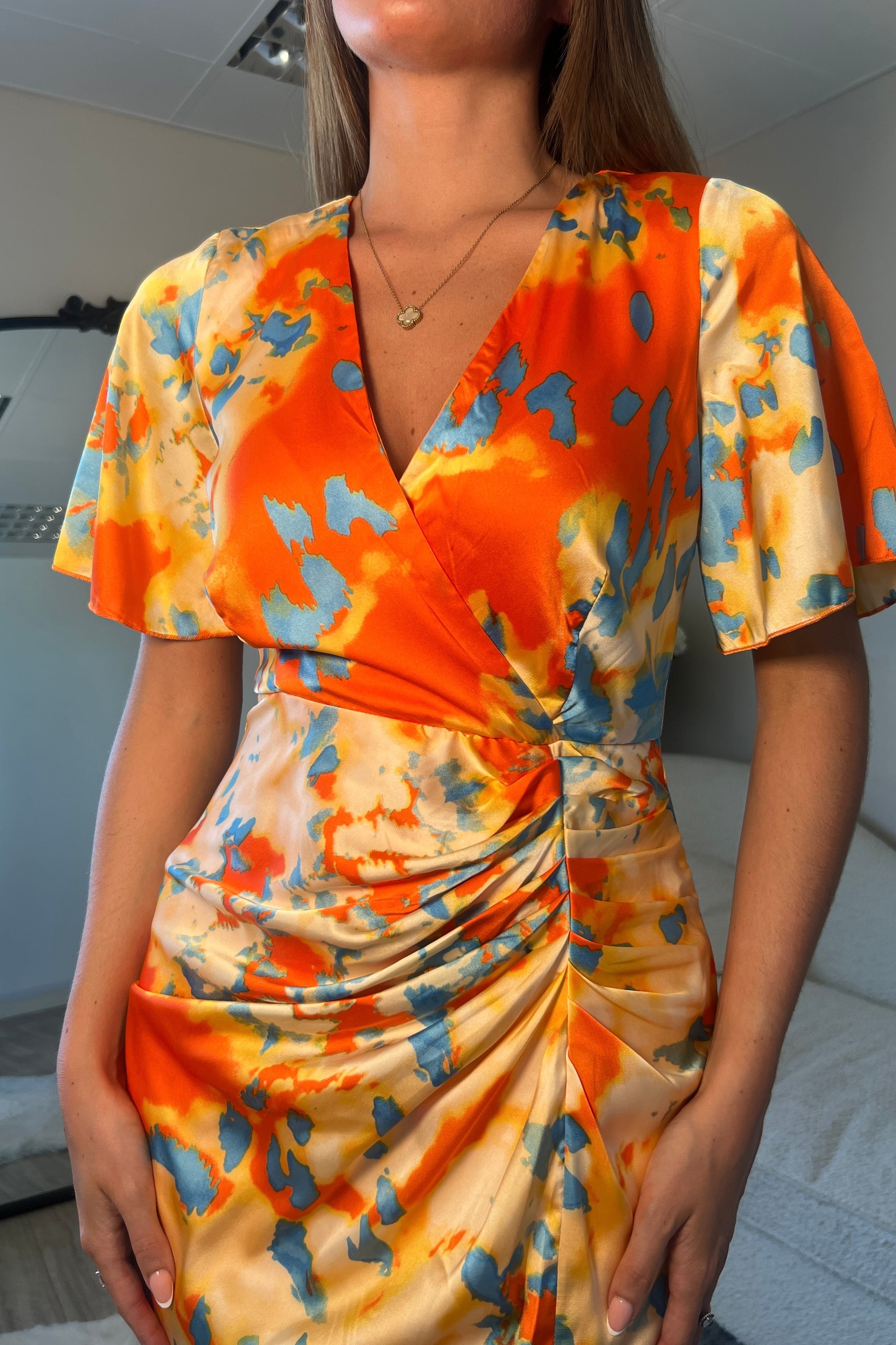 Isla Orange Blue abstract Midi Dress