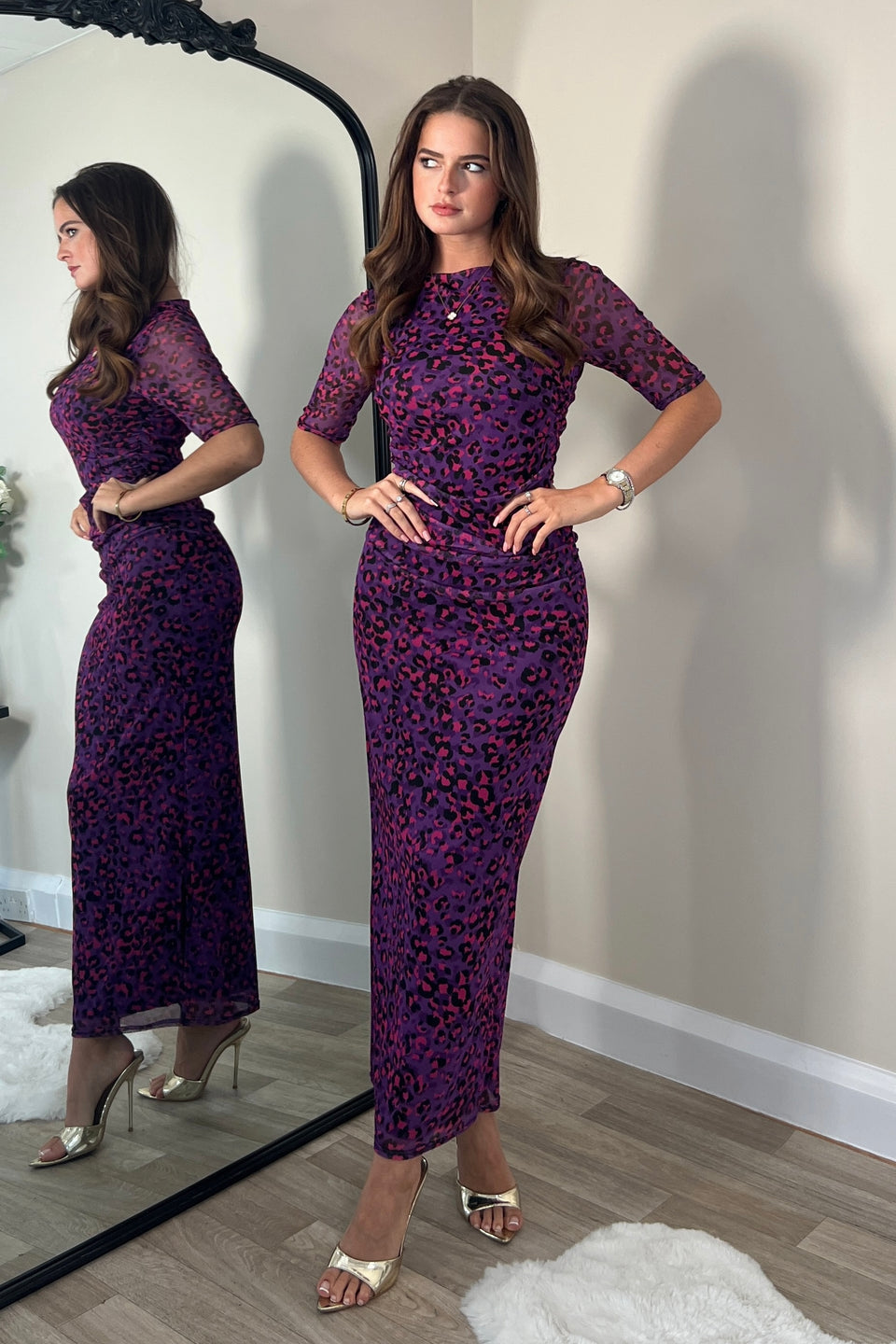Lilah Short Sleeves Maxi Mesh Dress Purple