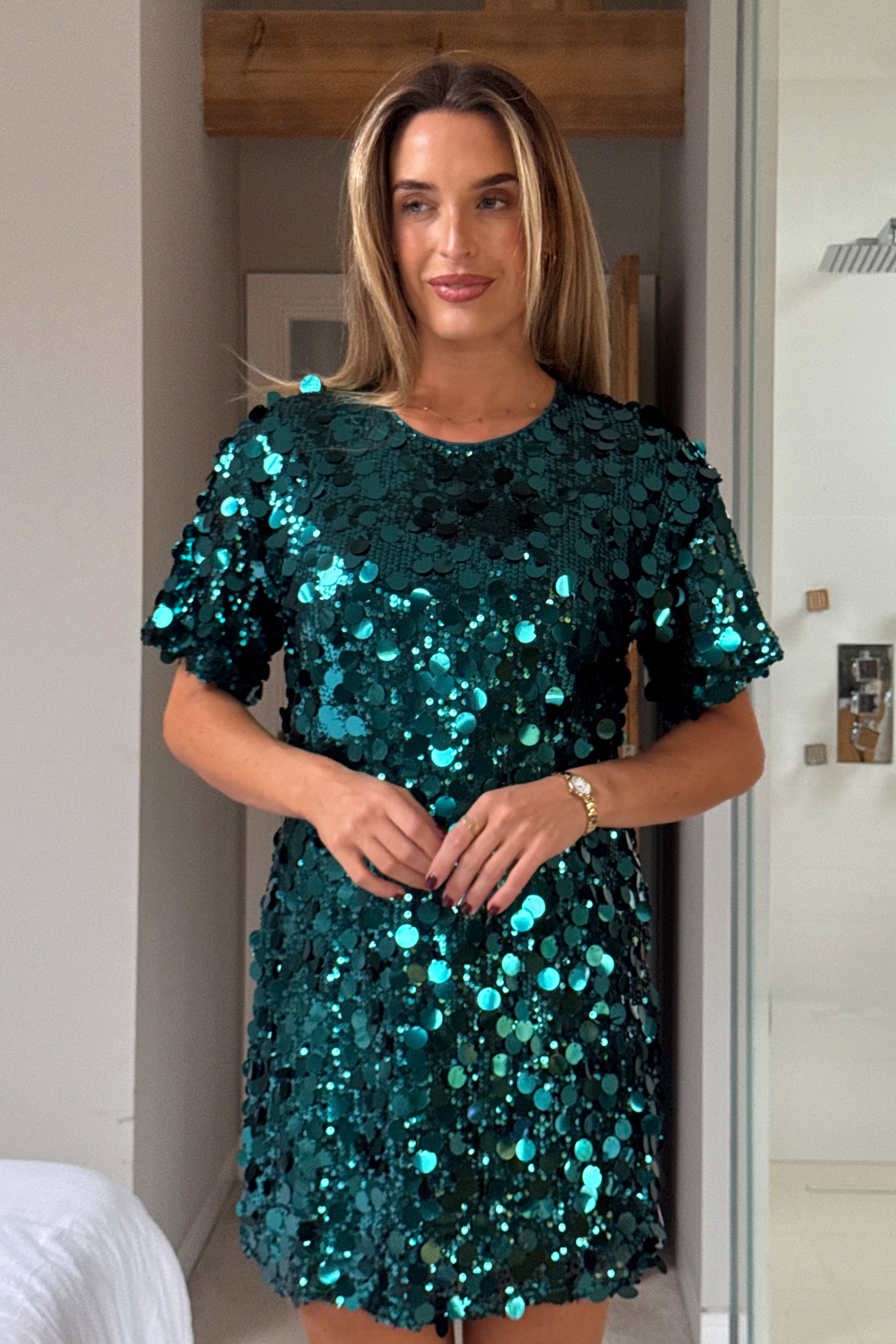 Lily Large Green Sequin Mini Tshirt Dress