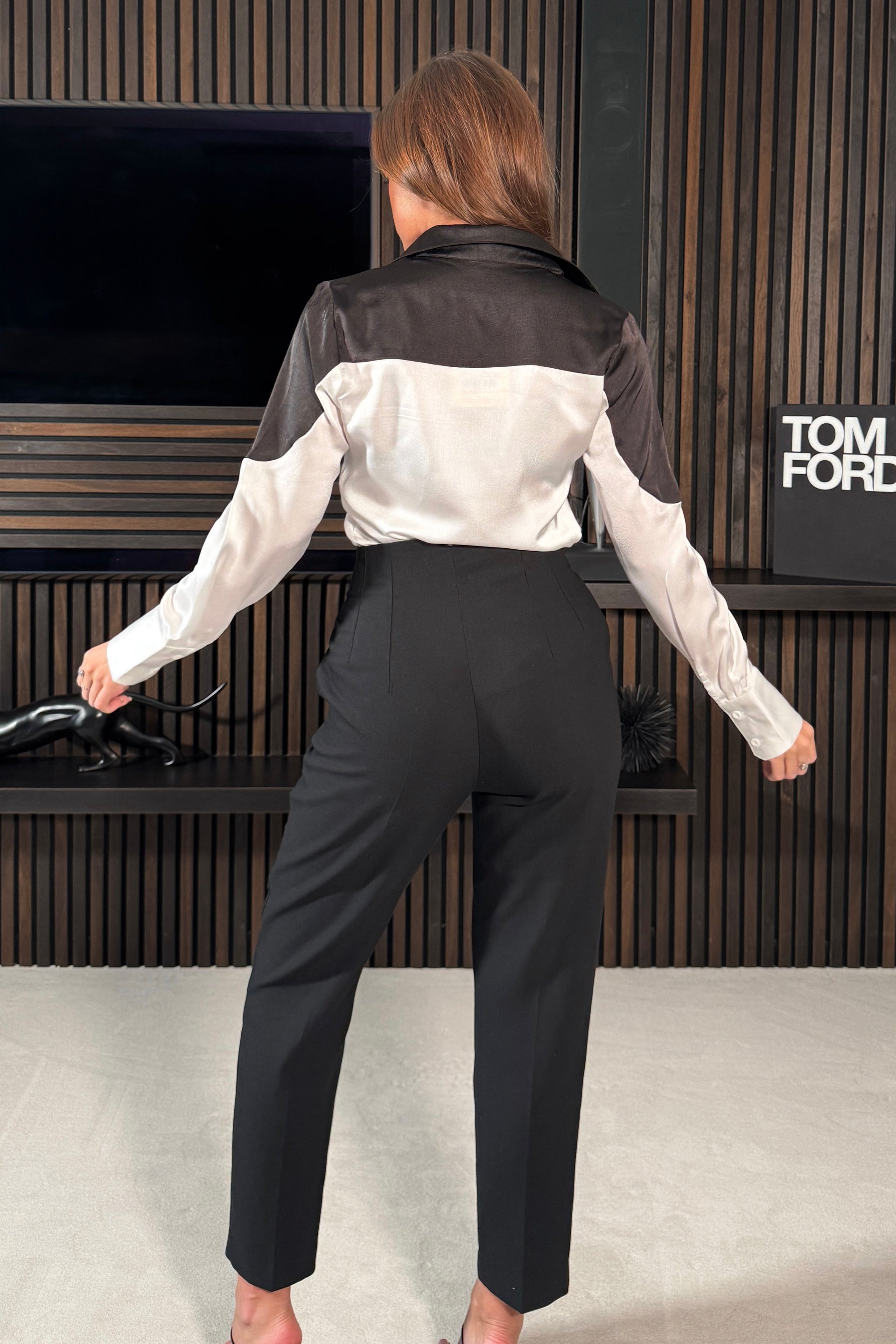 Magnolia White Black Satin Long Sleeves Shirt