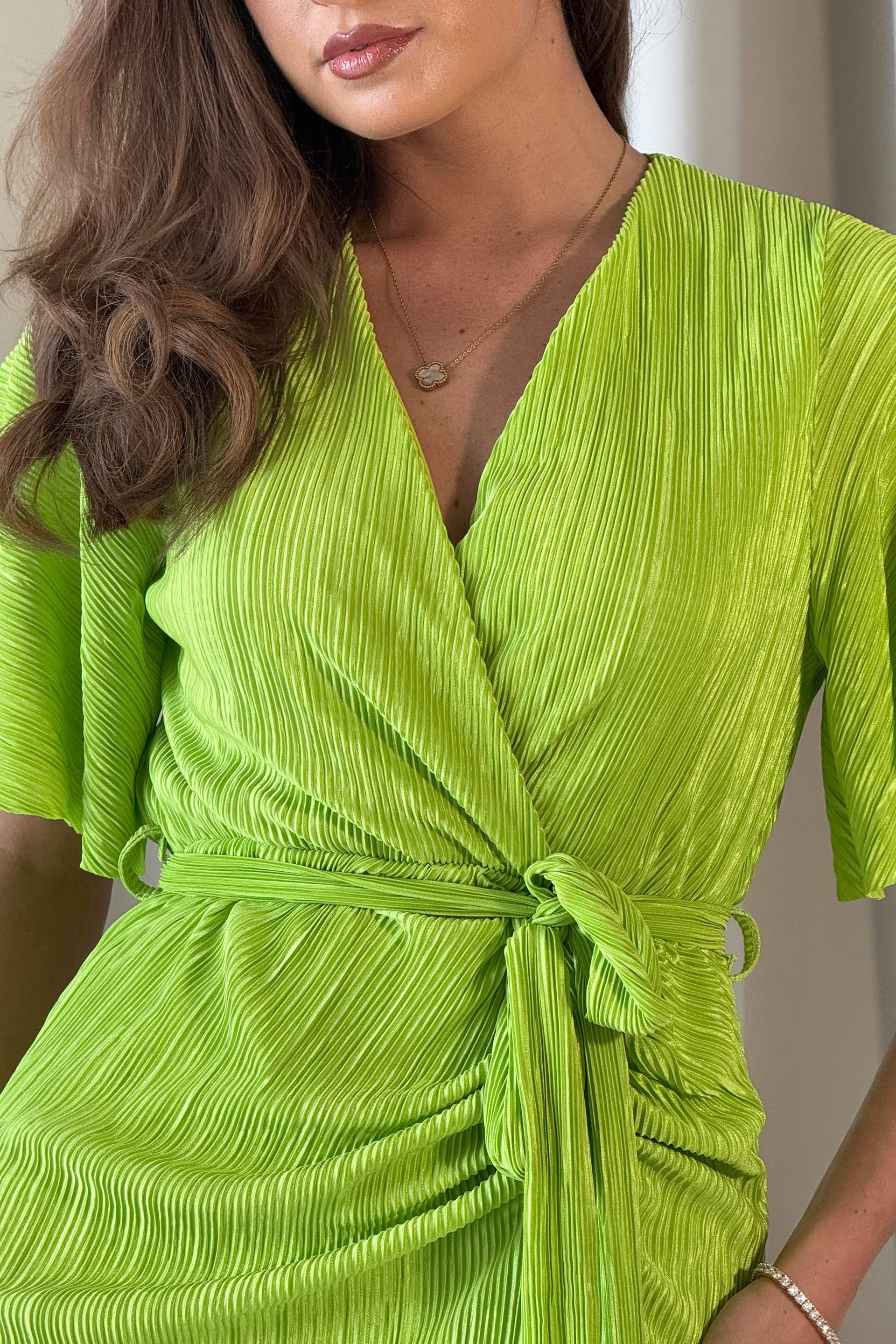 Tabby Lime Ruched Midi Dress