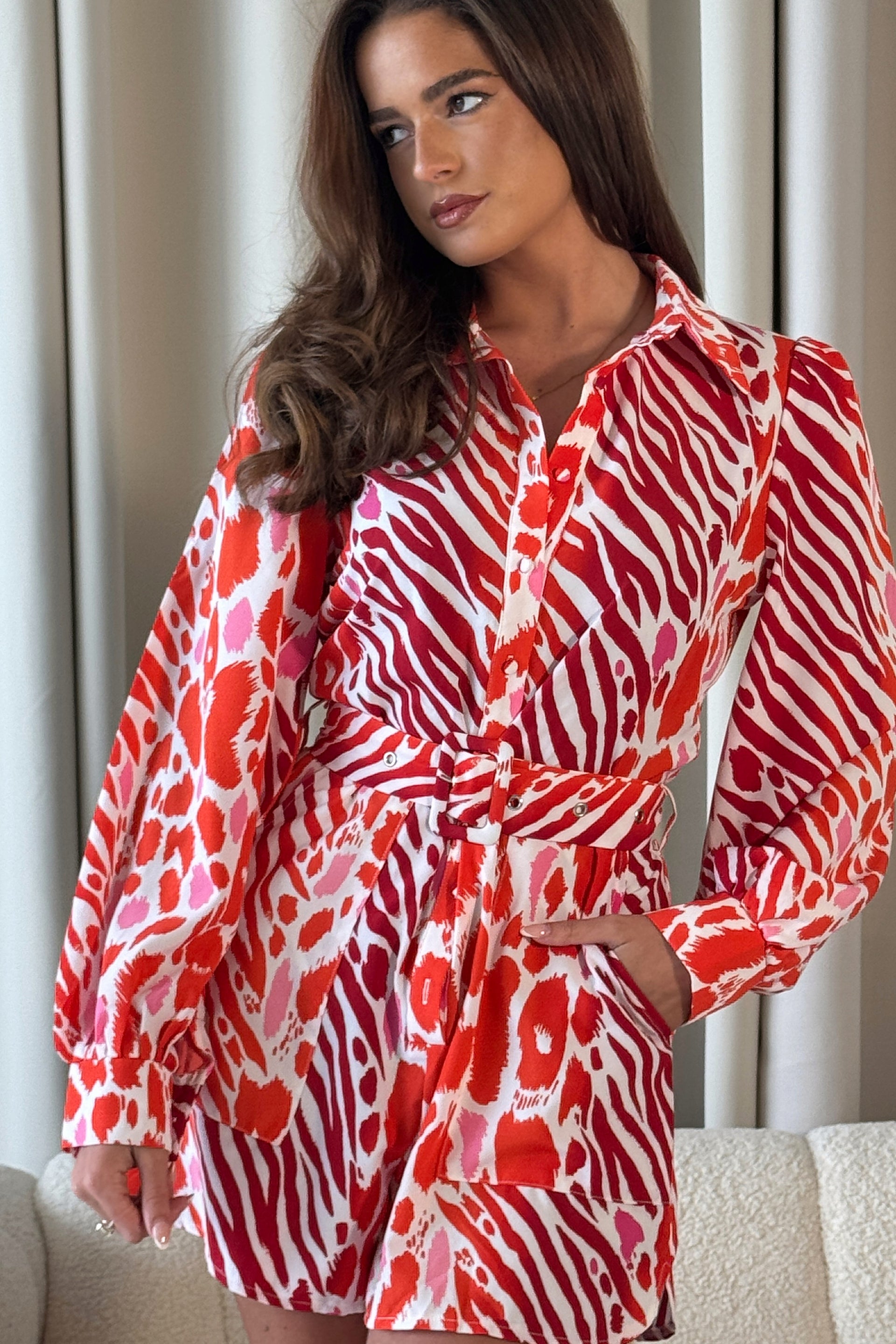 Chester Red Animal Belted Playsuit