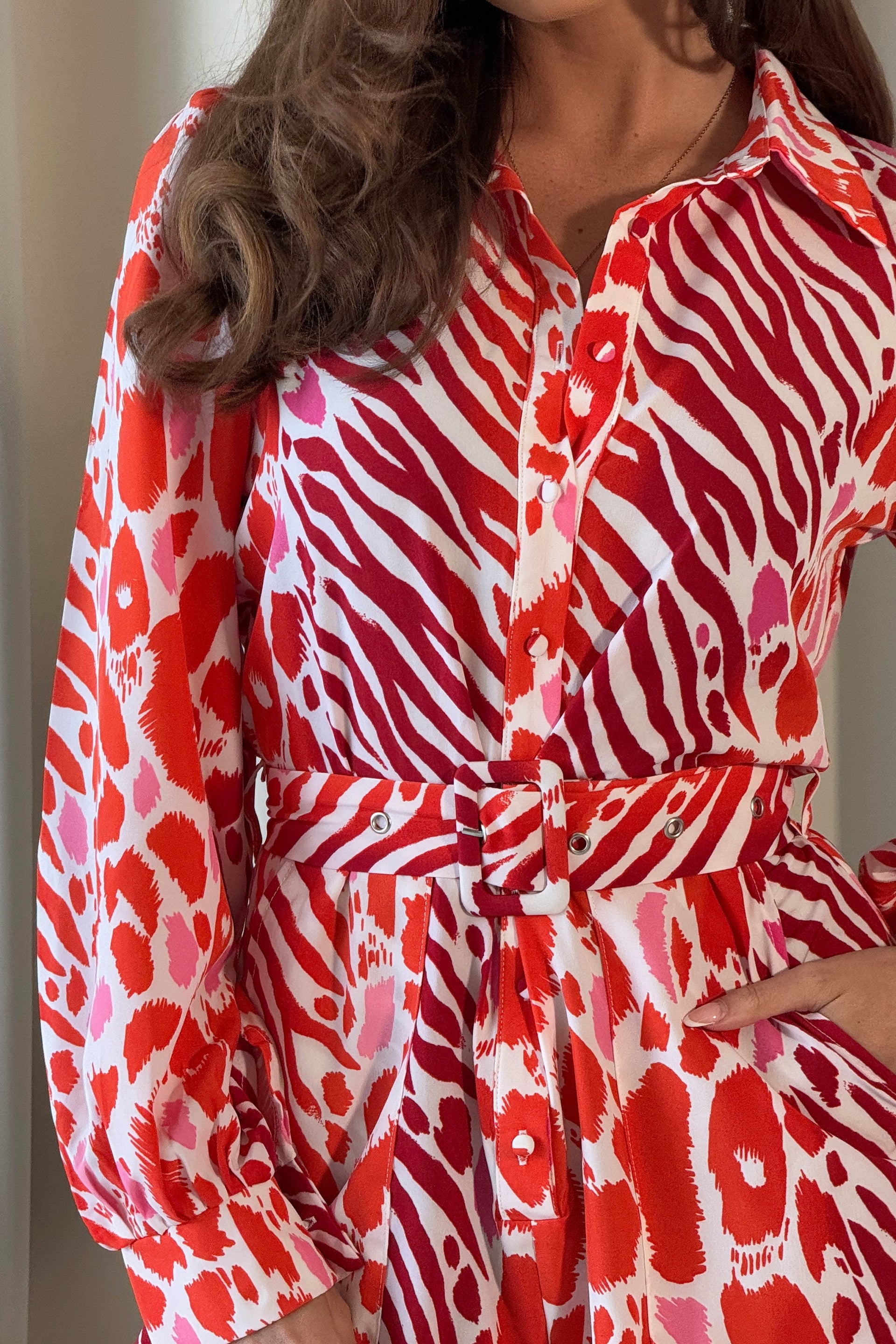 Chester Red Animal Belted Playsuit