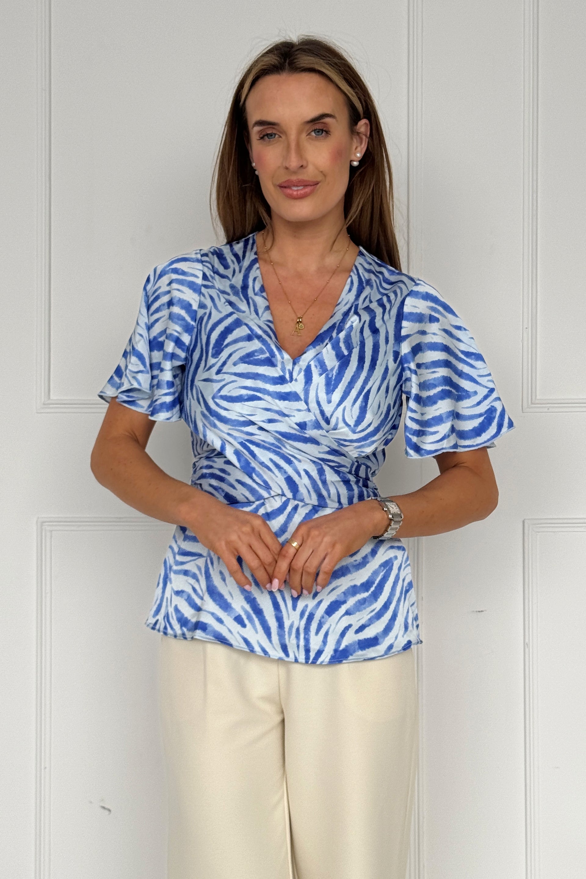 Teresa Angel Sleeve Wrap Top Blue