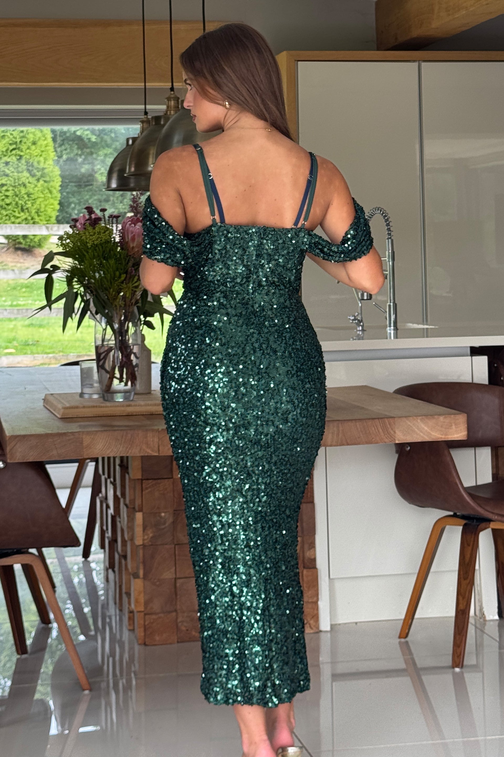 Camila Green Sequin Wrap Over Midi dress