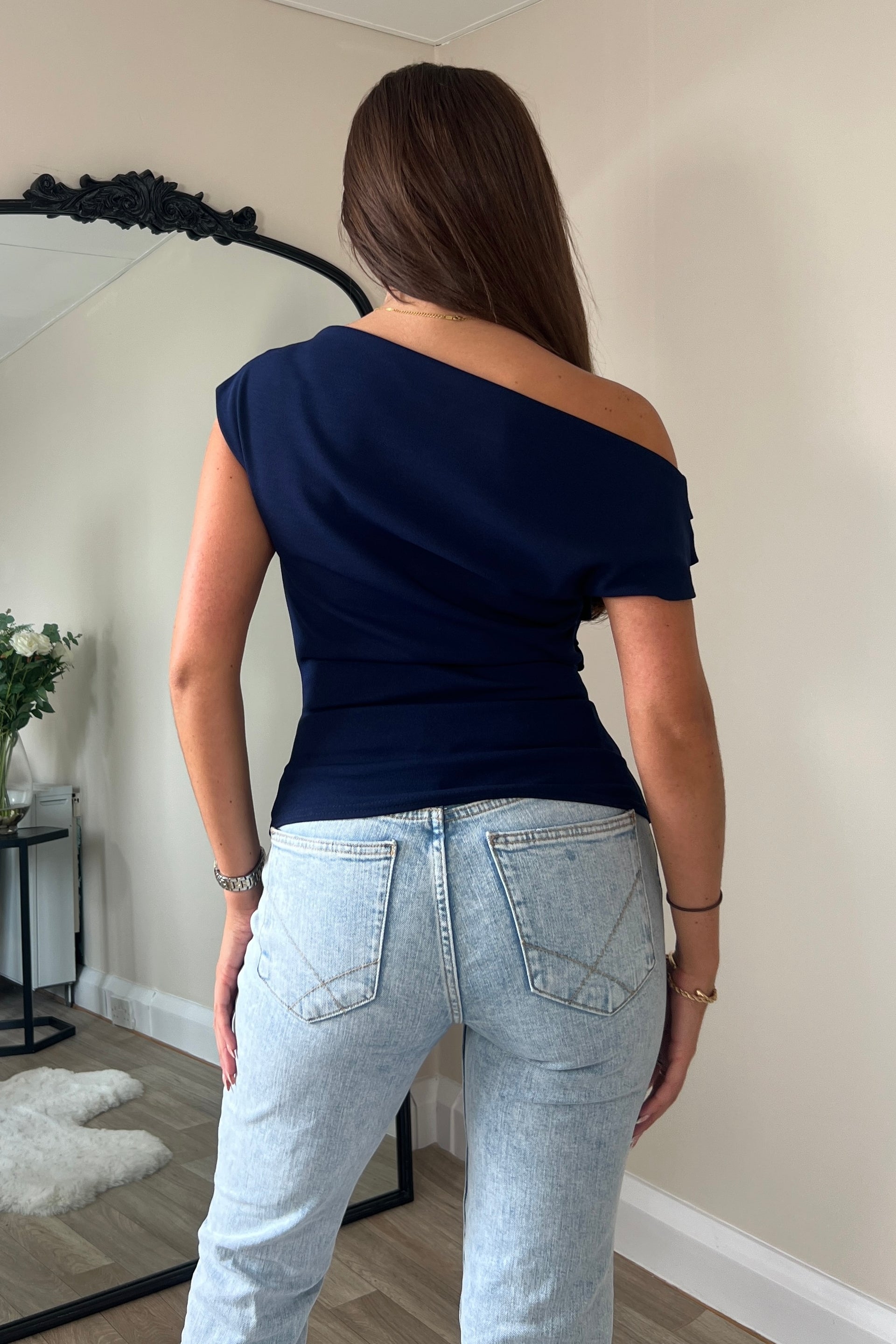 Donna Asymmetric Navy Top