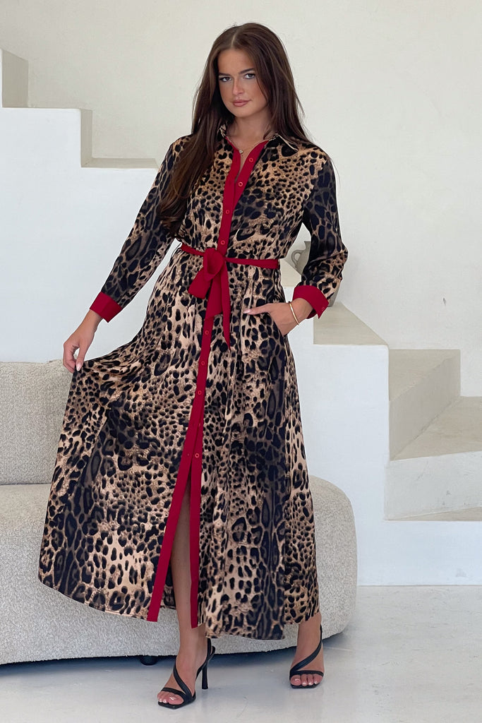 Angela Leopard Print Red Shirt Maxi Dress – Girl In Mind