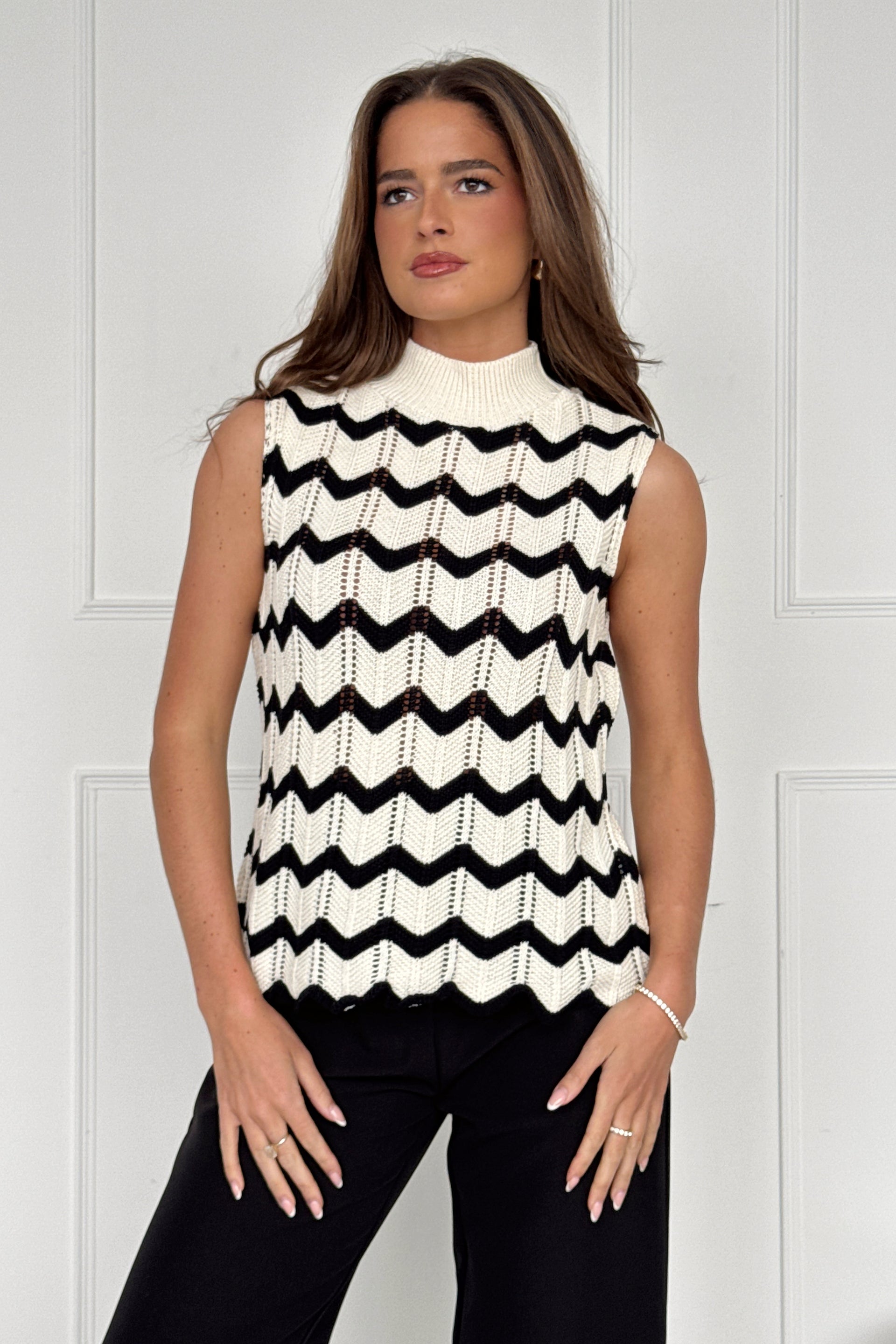 Jada Monochrome Crochet Chevron Top
