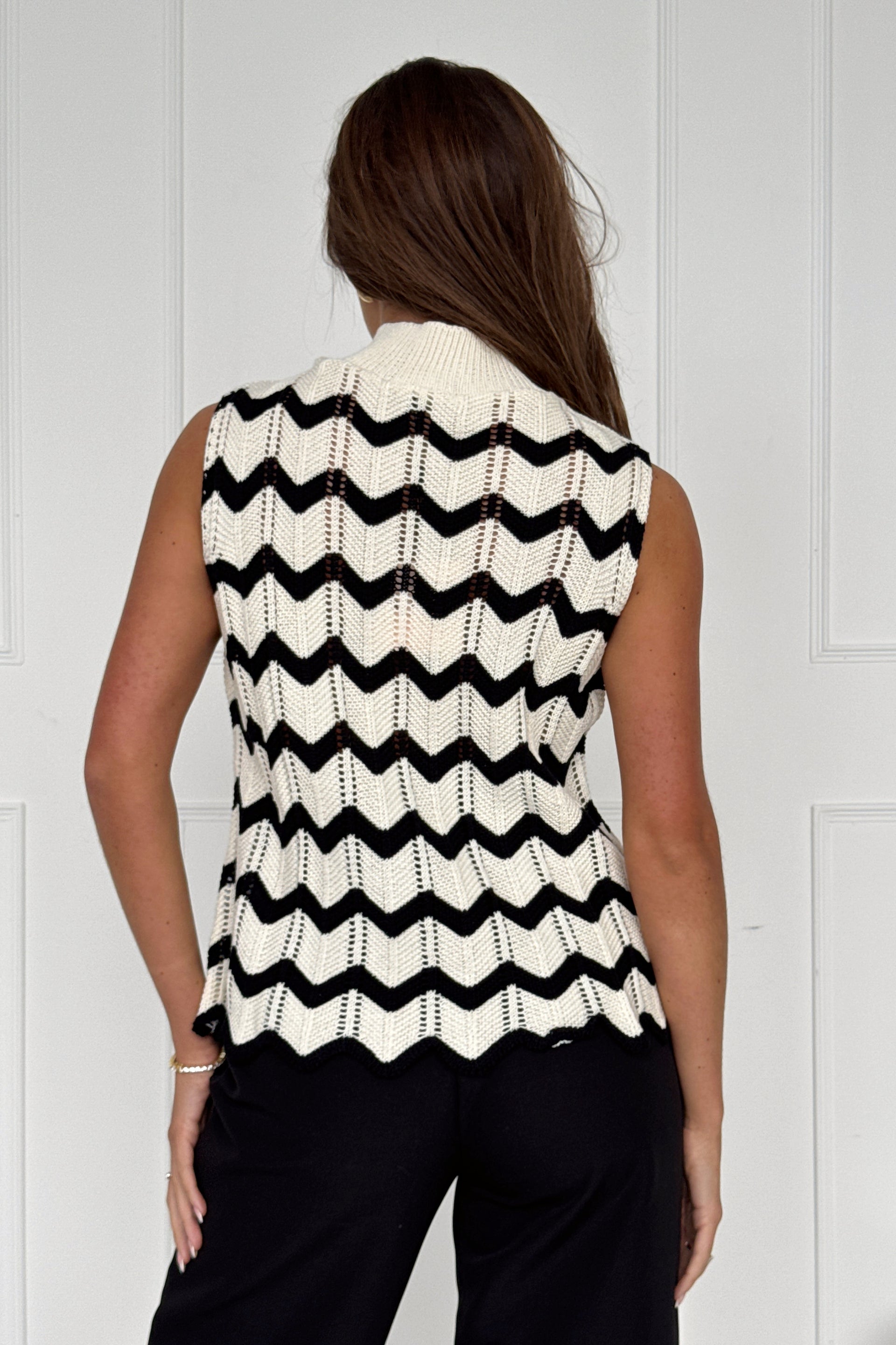 Jada Monochrome Crochet Chevron Top