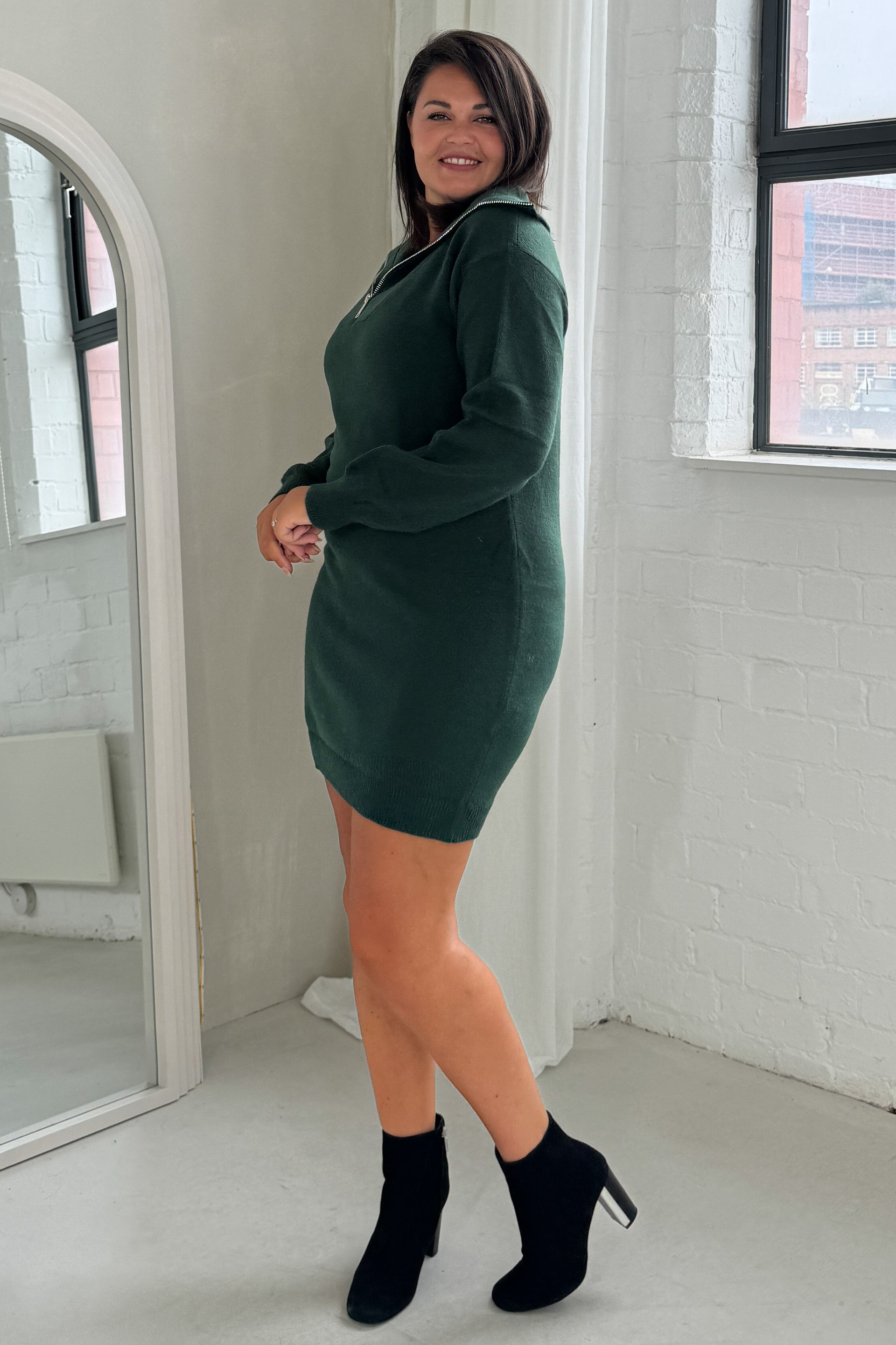 Hayes 1/4 Zip Green Knit Jumper Dress