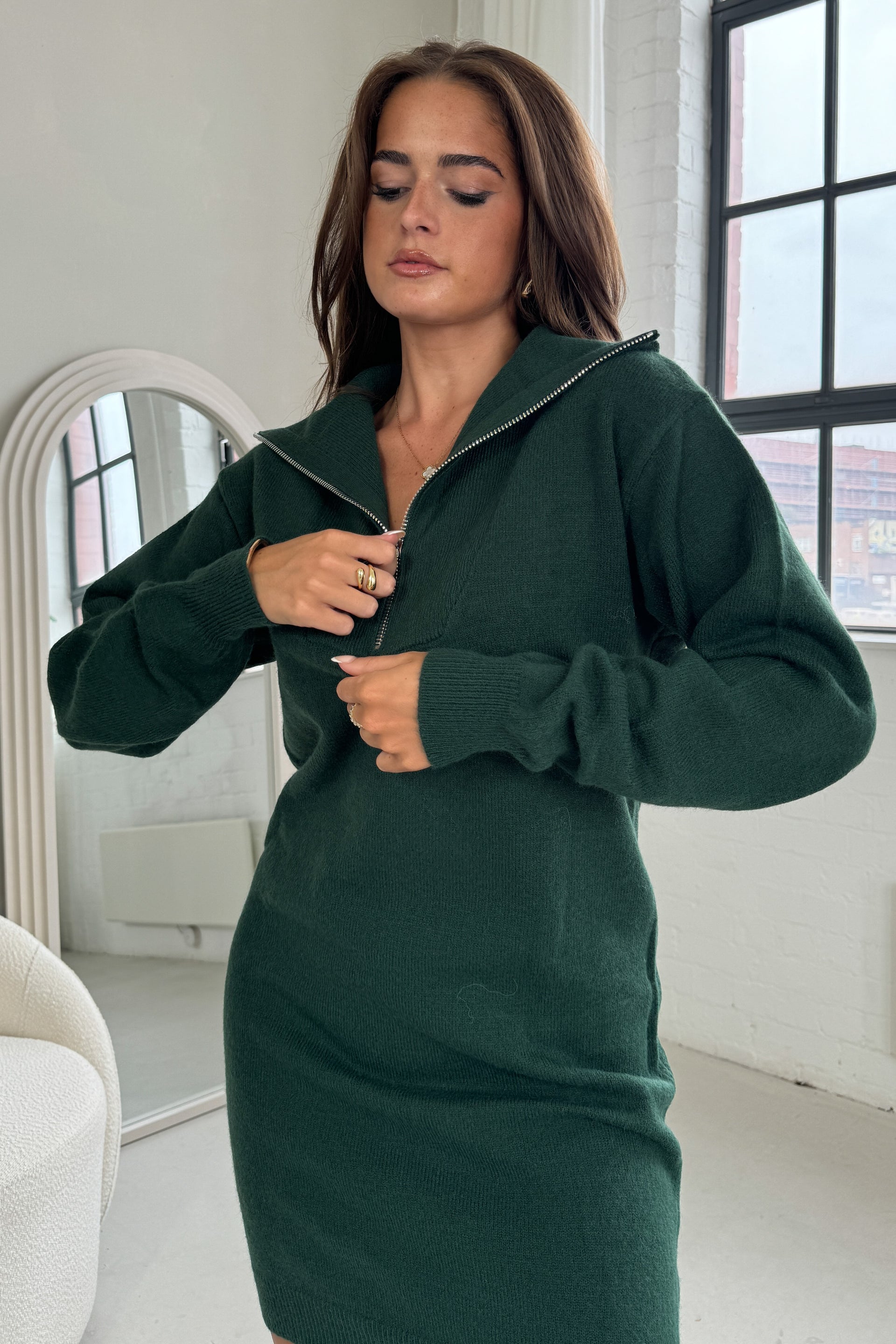 Hayes 1/4 Zip Green Knit Jumper Dress