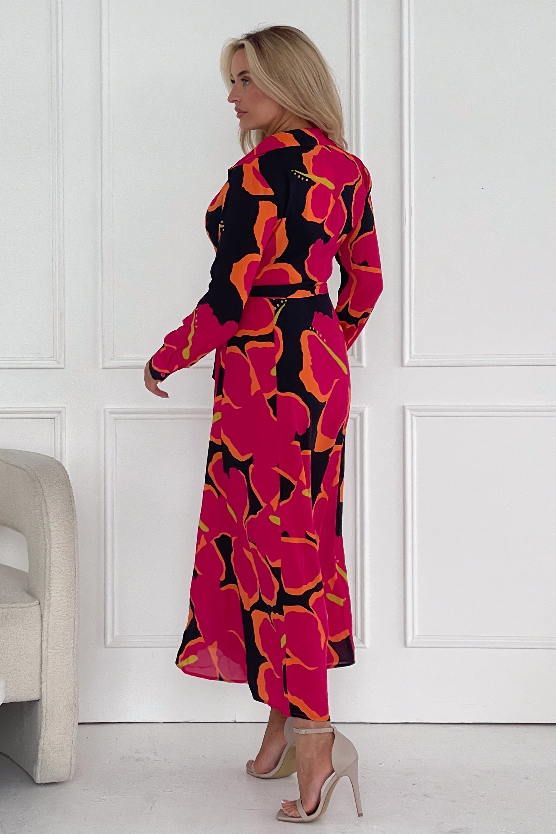 Brielle Pink Large Floral Shirt Maxi Dress