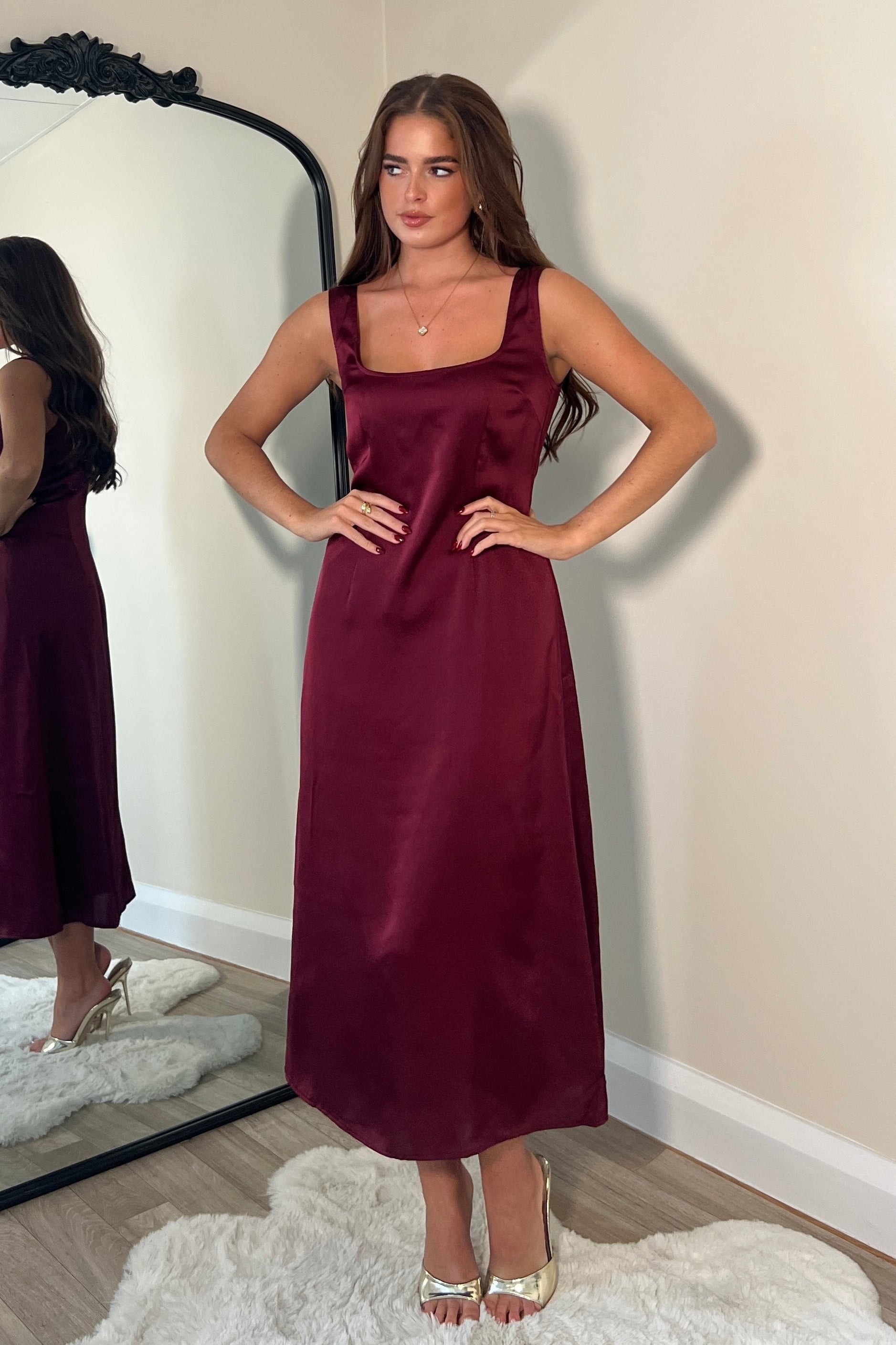 Ayesha Jumper And Satin Slip Dress Set Wine