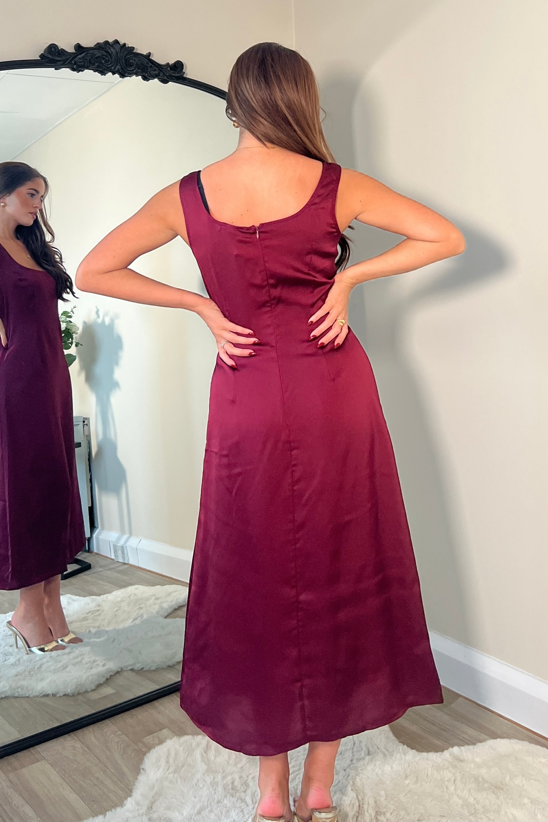 Ayesha Jumper And Satin Slip Dress Set Wine